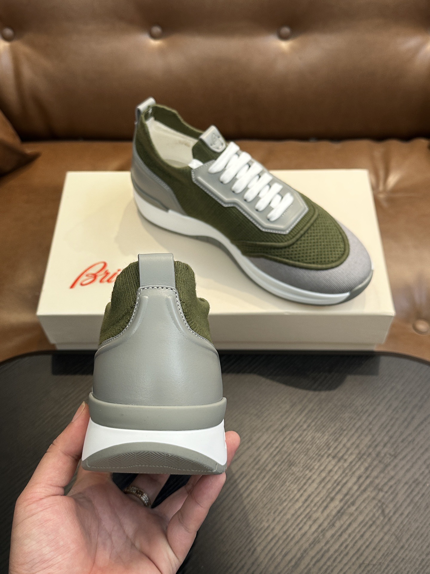 Кроссовки мужские в стиле Brioni оливково-зелёного цвета