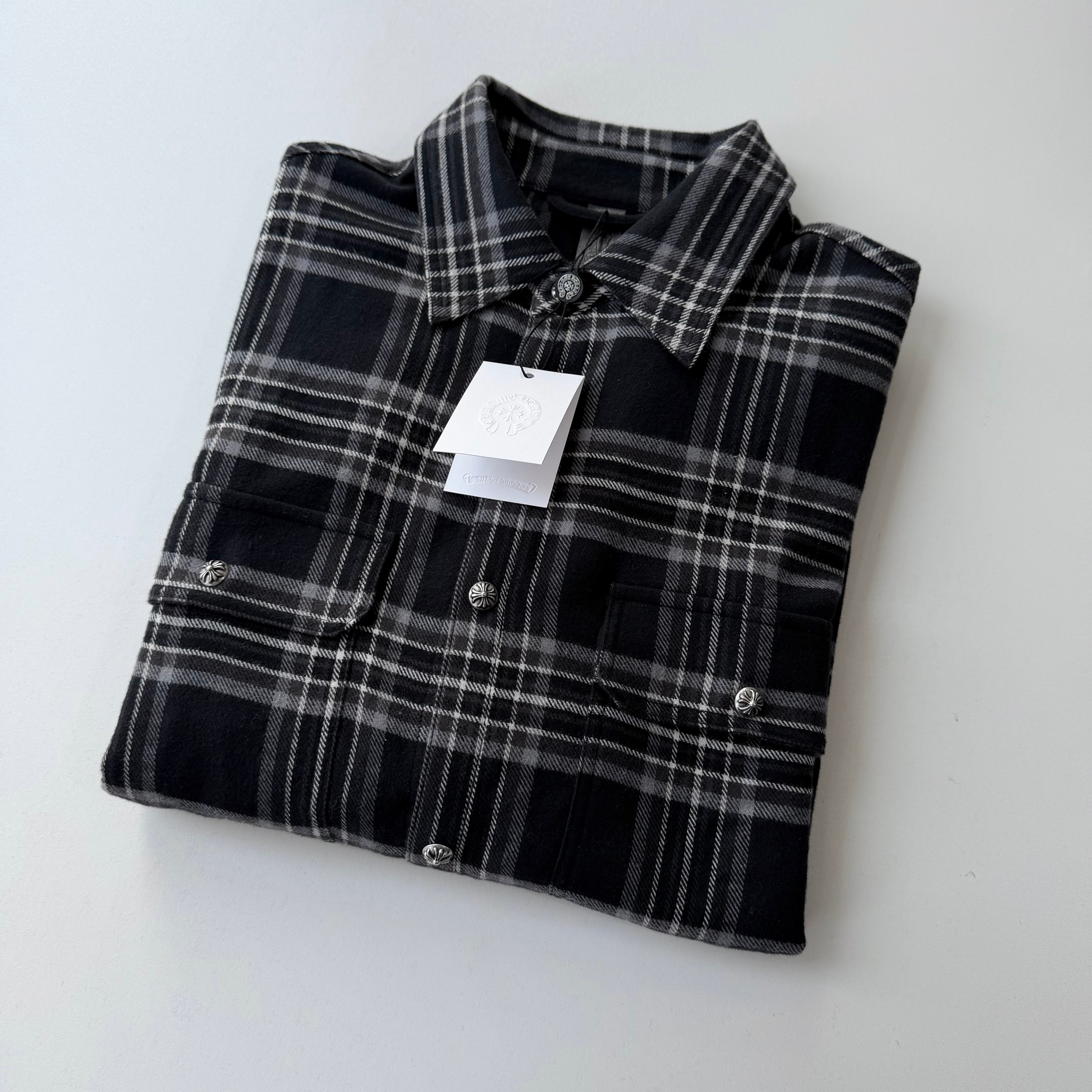 Рубашка мужская в стиле Chrome Hearts в клетку черного цвета