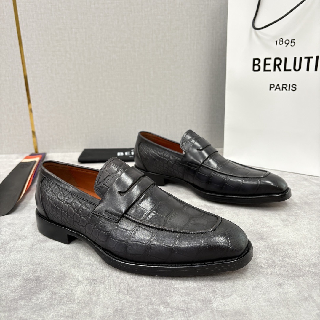 Лоферы мужские в стиле Berluti пенни черного цвета