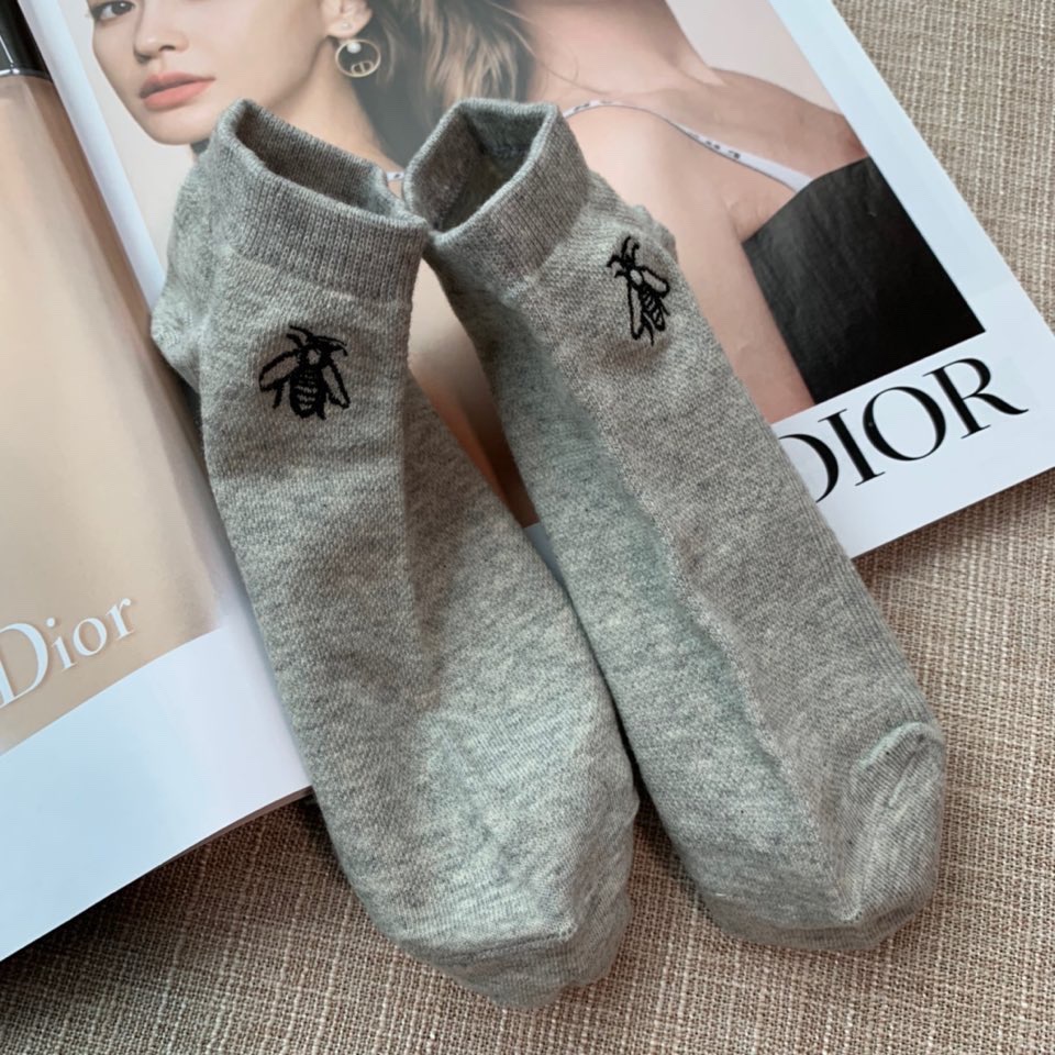 Носки женские в стиле Dior короткие хлопковые с вышивкой (набор 6 пар)