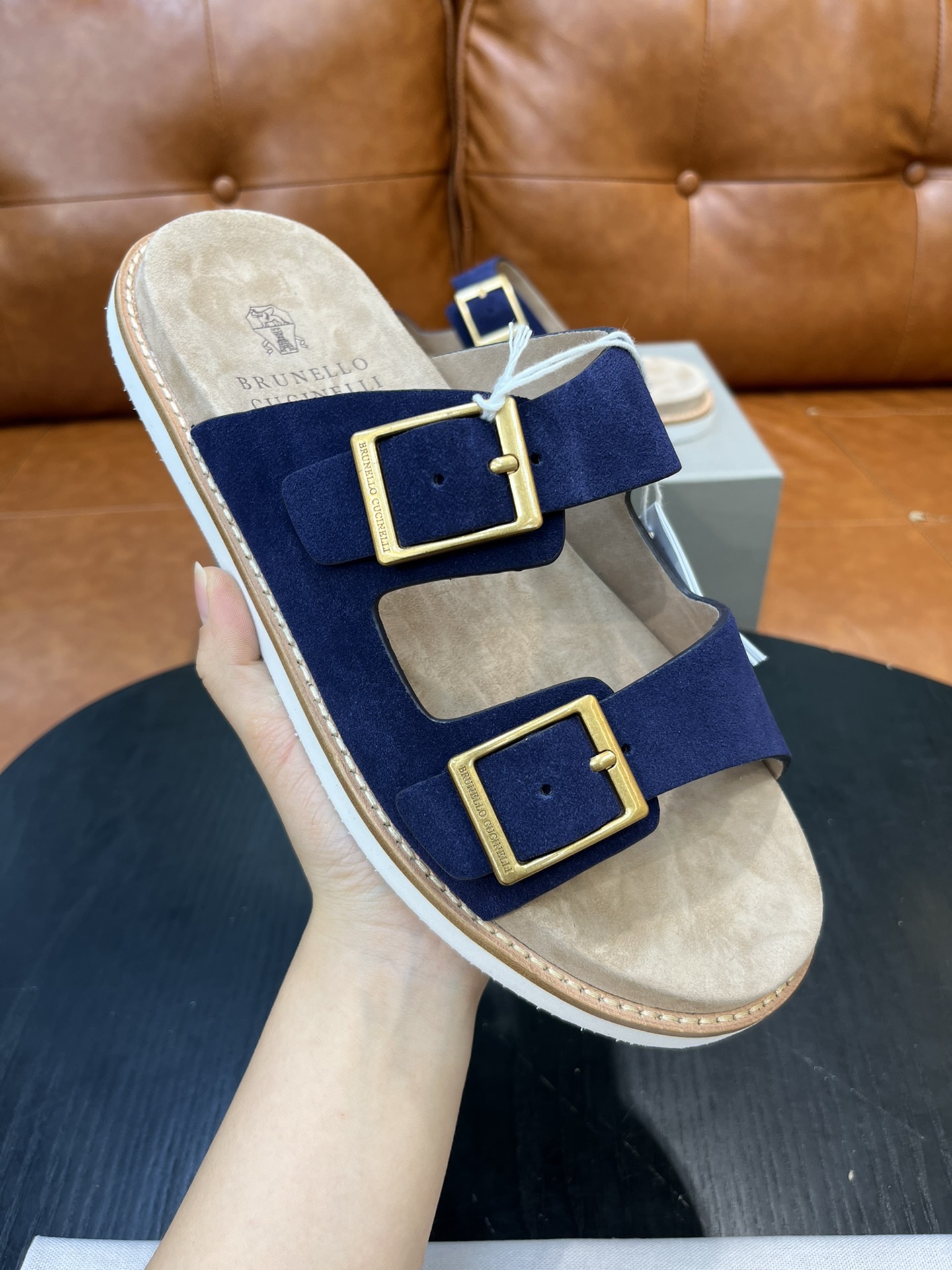 Сандалии мужские в стиле Brunello Cucinelli тёмно-синего цвета