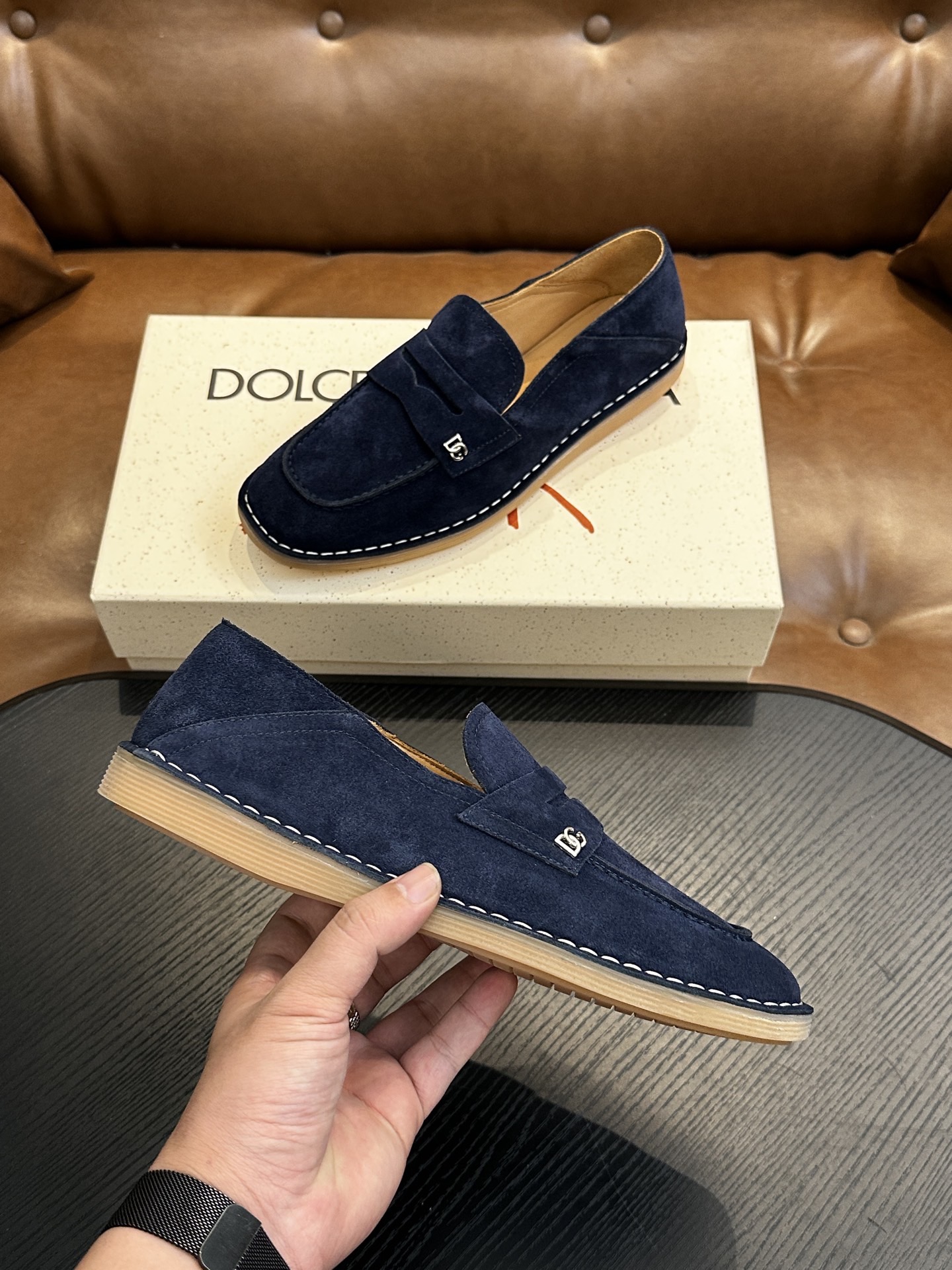 Лоферы мужские в стиле Dolce & Gabbana New Florio тёмно-синего цвета