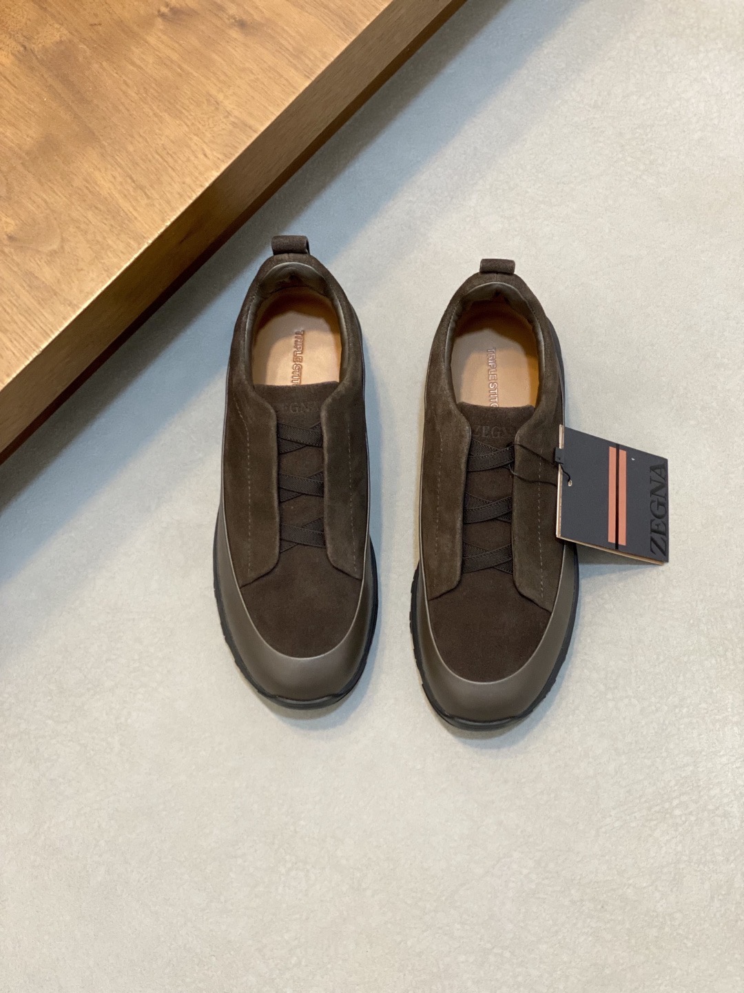 Кроссовки мужские Zegna Triple Stitch Monte тёмно-коричневого цвета