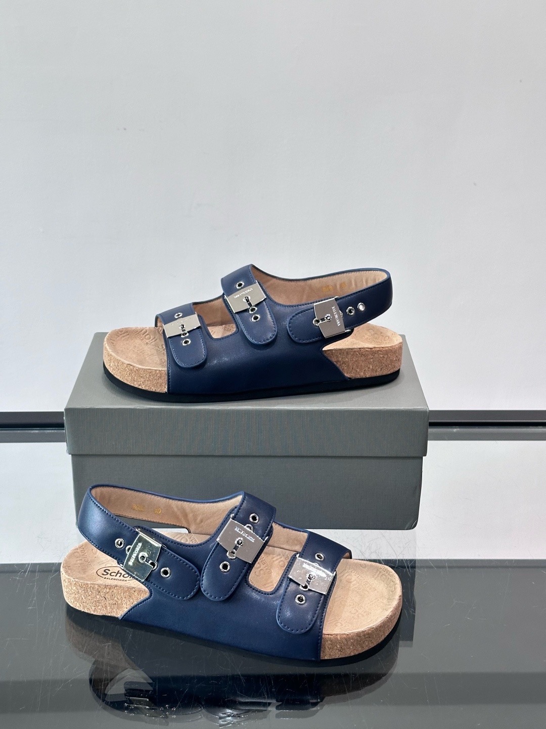 Сандалии мужские в стиле Balenciaga x Birkenstock Boston синего цвета