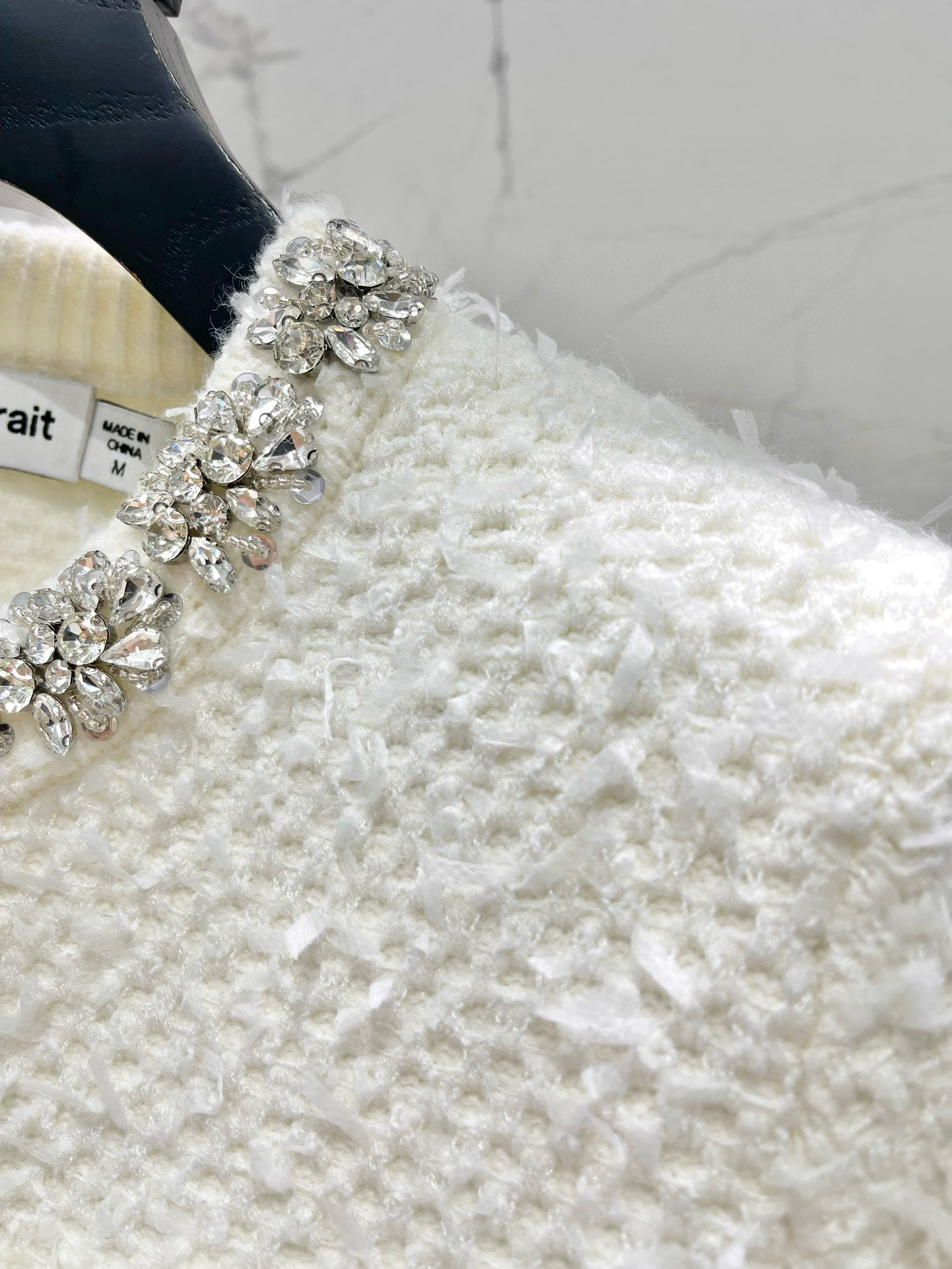 Костюм женский в стиле Self-Portrait с кристаллами, айвори