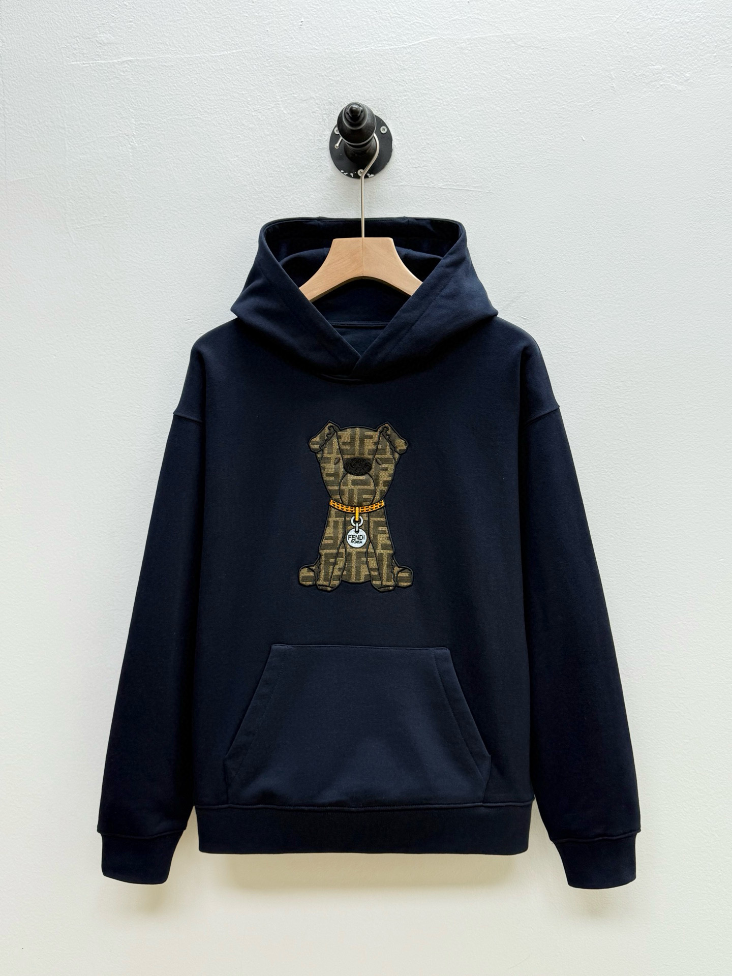 Худи мужское в стиле Fendi FD из махрового хлопка тёмно-синего цвета