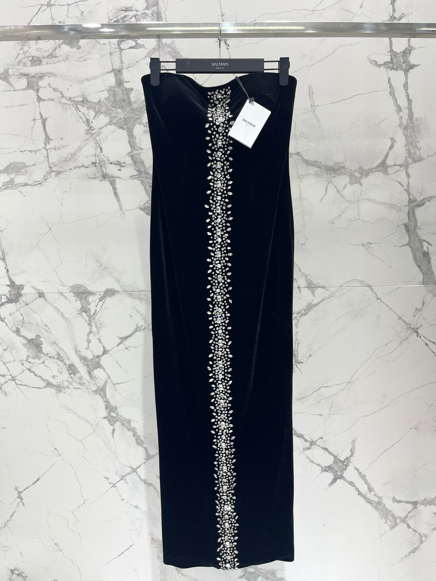 Платье женское в стиле Balmain из бархата с кристаллами