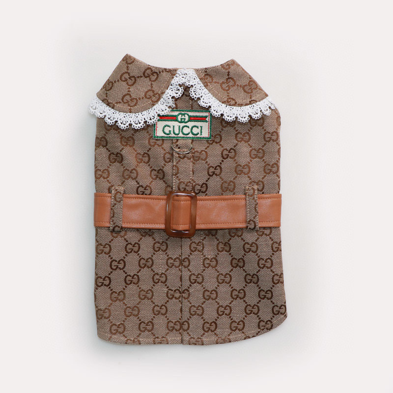 Жилет-платье для собак в стиле Gucci Monogram с кружевным воротником и ремешком