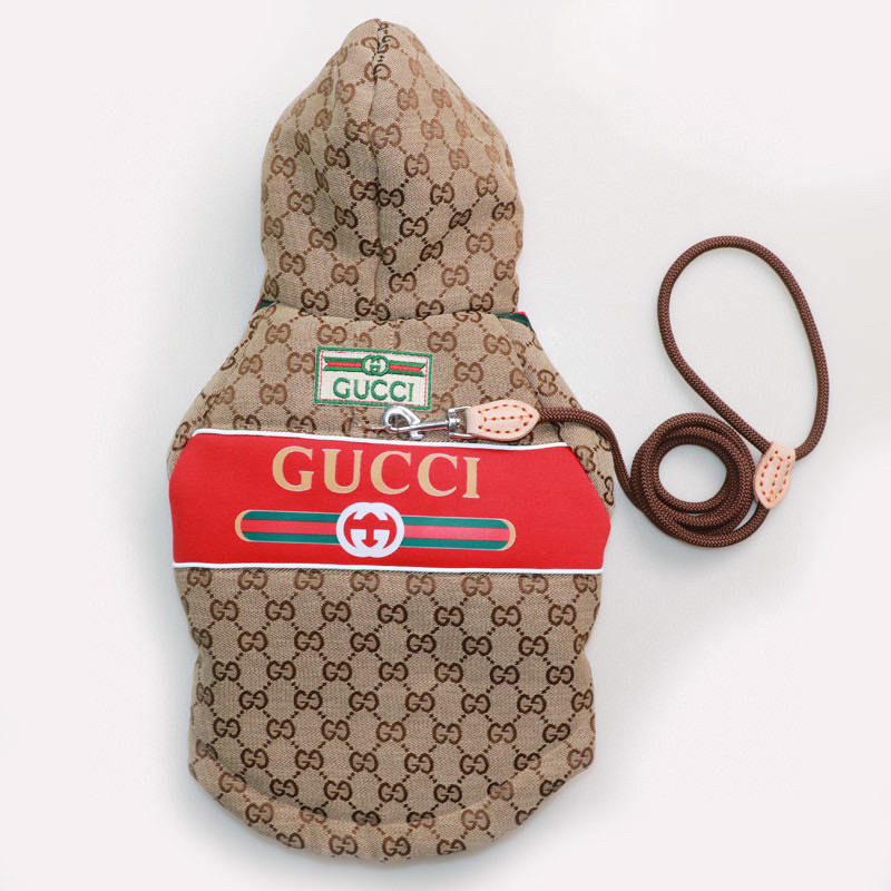 Куртка-дождевик для собак в стиле Gucci Monogram с капюшоном и мотивом пчелы