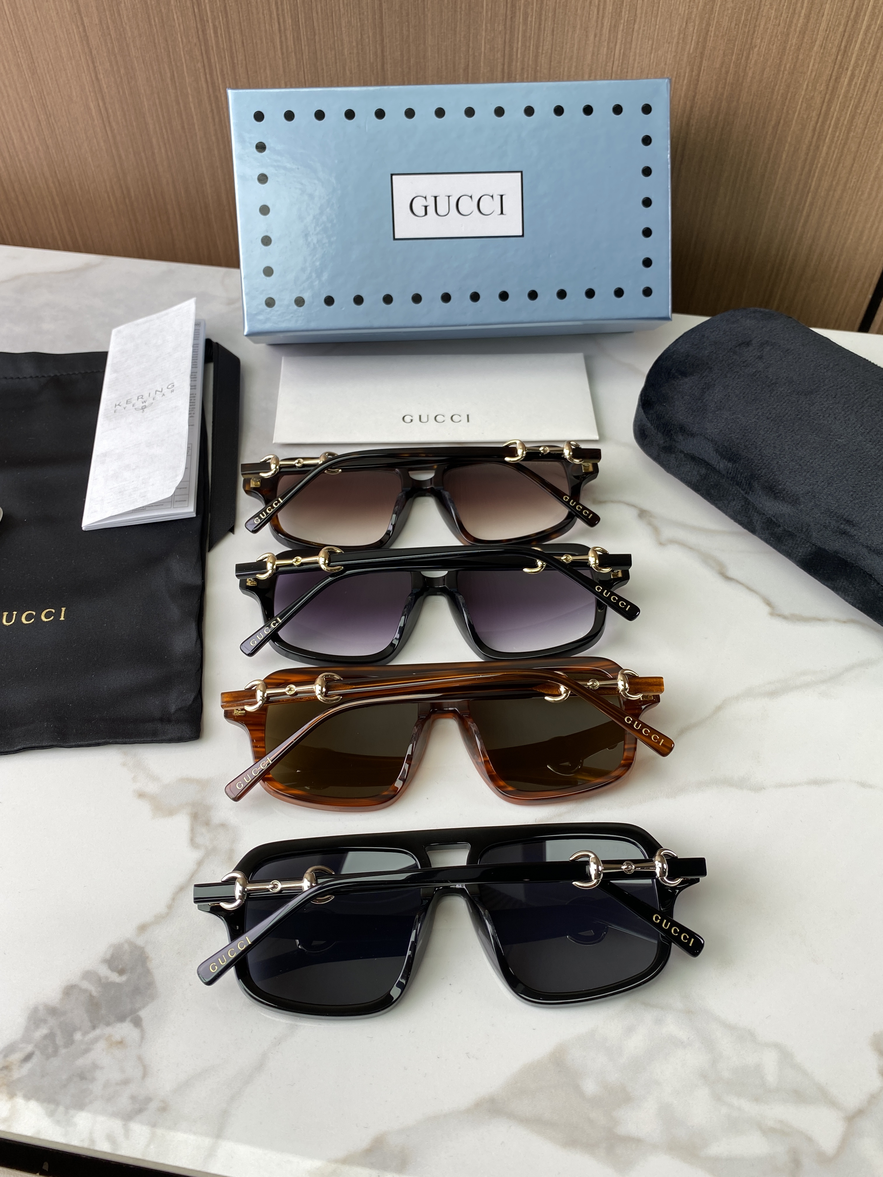 Очки солнцезащитные унисекс в стиле Gucci авиатор прямоугольной формы в комбинированной оправе