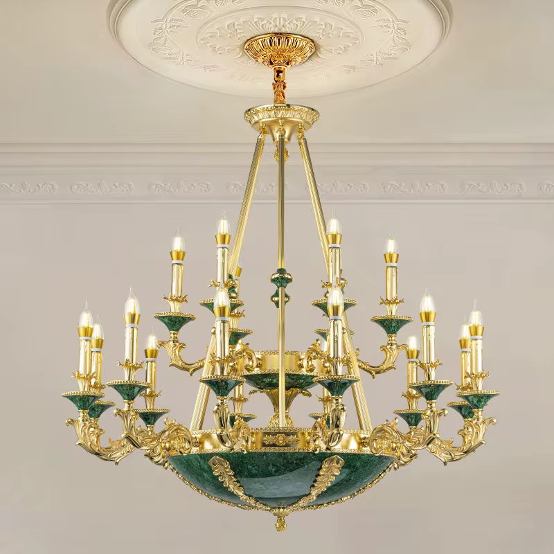 Люстра потолочная дворцовая из меди со стеклянными элементами