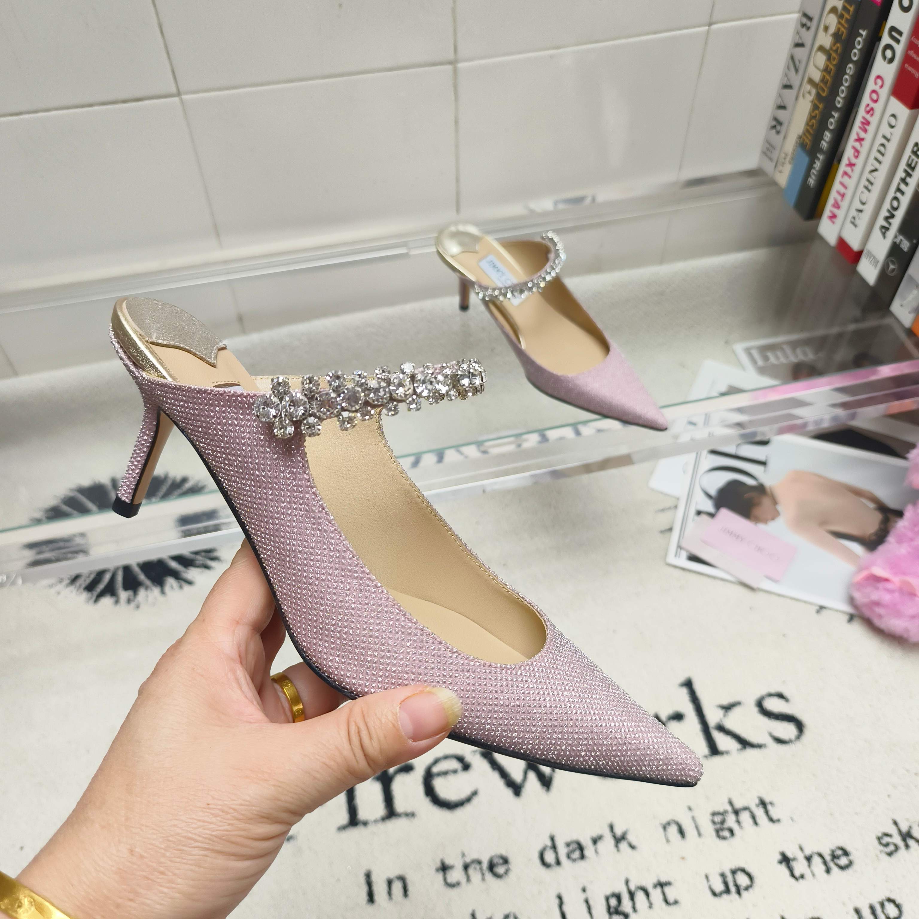 Мюли женские в стиле Jimmy Choo розового цвета