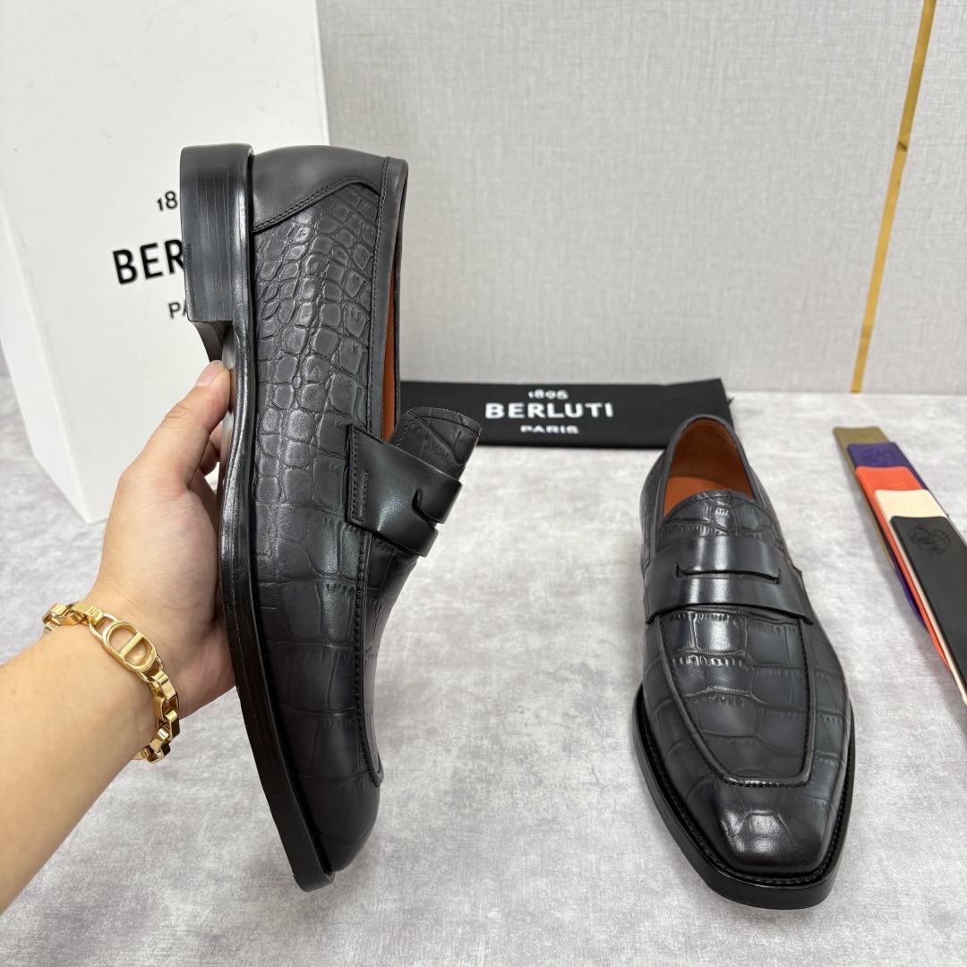 Лоферы мужские в стиле Berluti пенни черного цвета