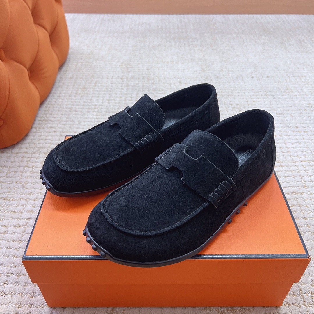 Лоферы мужские в стиле Hermès черного цвета