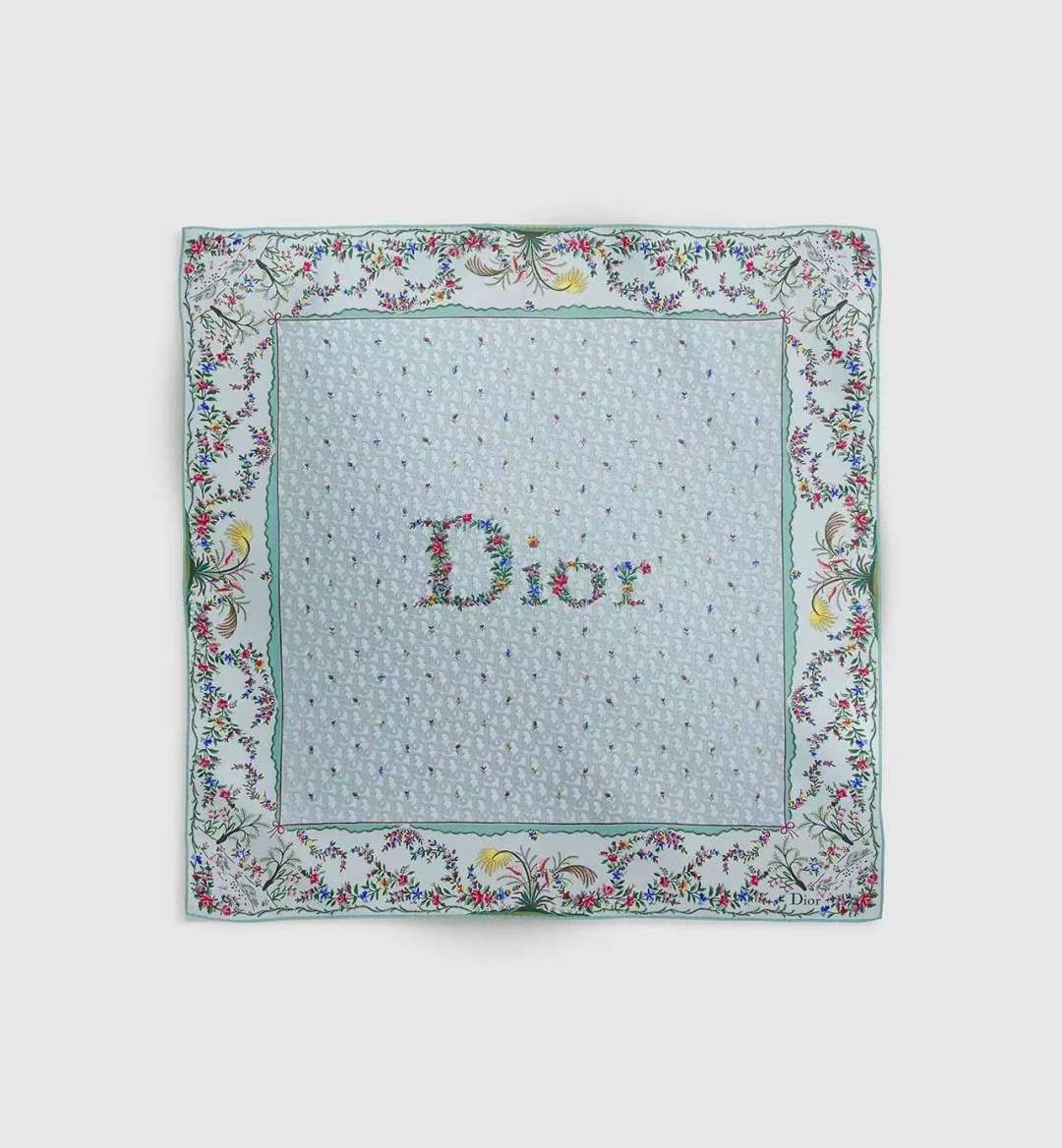 Платок женский в стиле Dior с цветочным принтом мультиколор