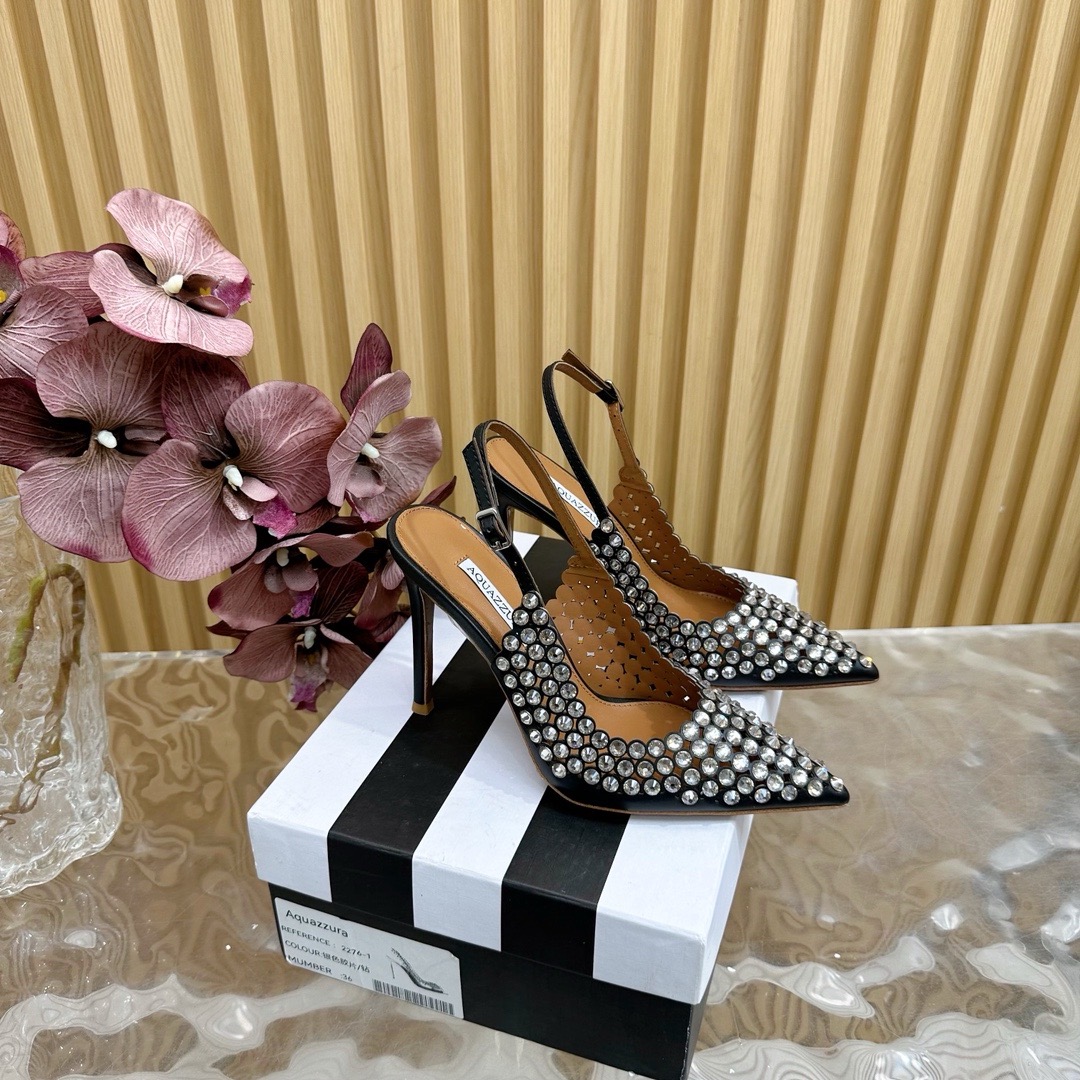 Туфли женские Aquazzura Gatsby Sling Satin 105 чёрного цвета