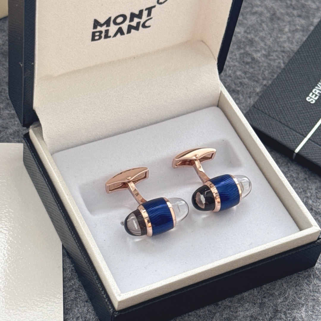 Запонки мужские Montblanc из металла с синими вставками