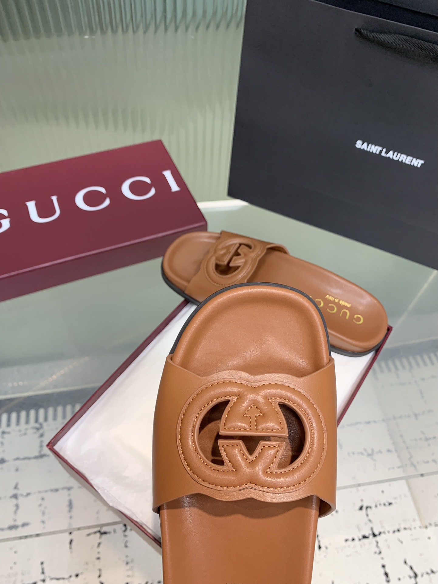 Мюли женские в стиле Gucci GG карамельного цвета