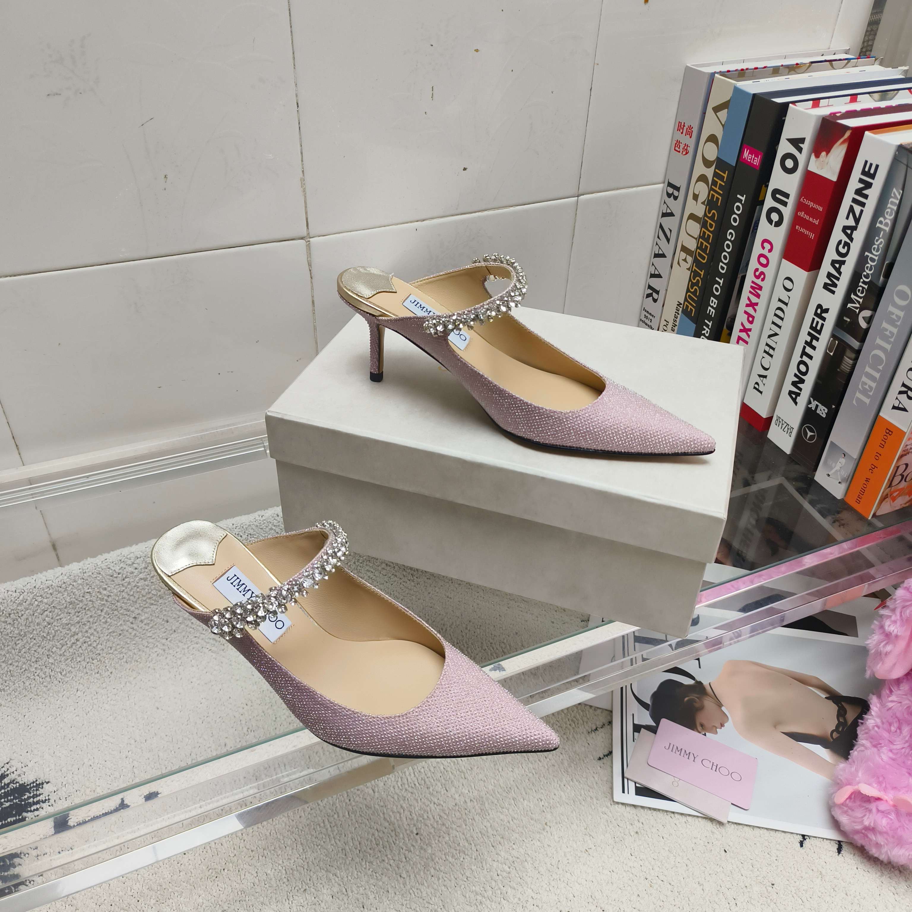 Мюли женские в стиле Jimmy Choo розового цвета