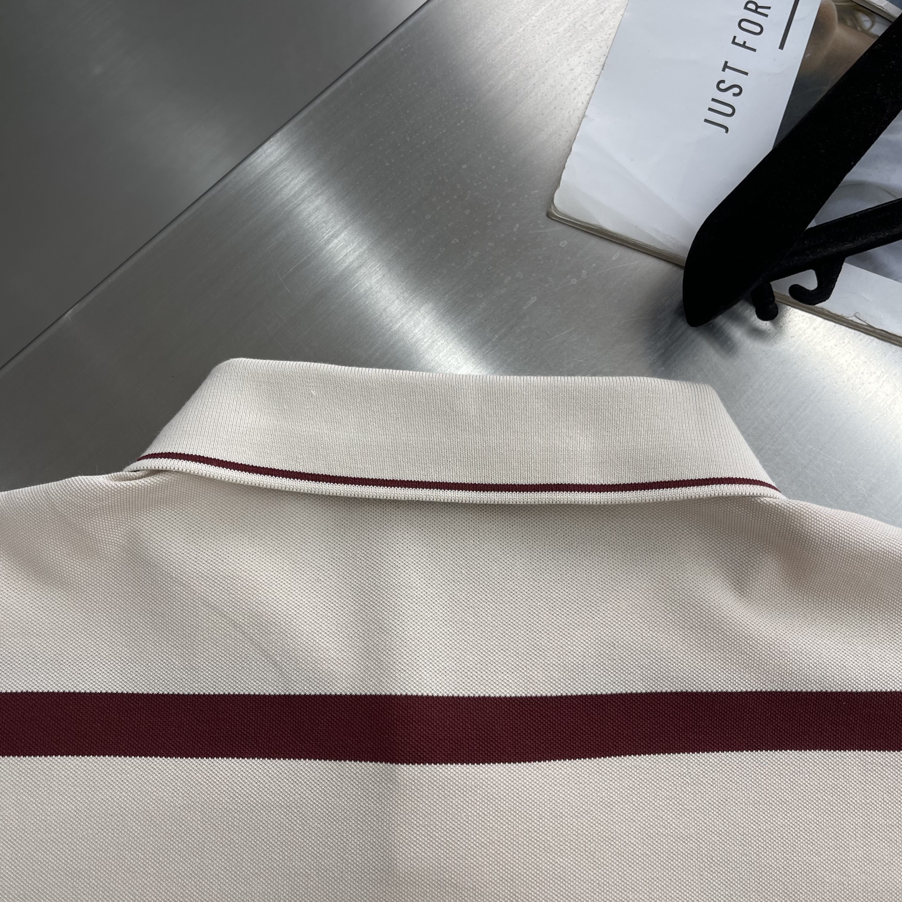 Поло мужское в стиле Celine из хлопка бежево-бордового цвета в полоску