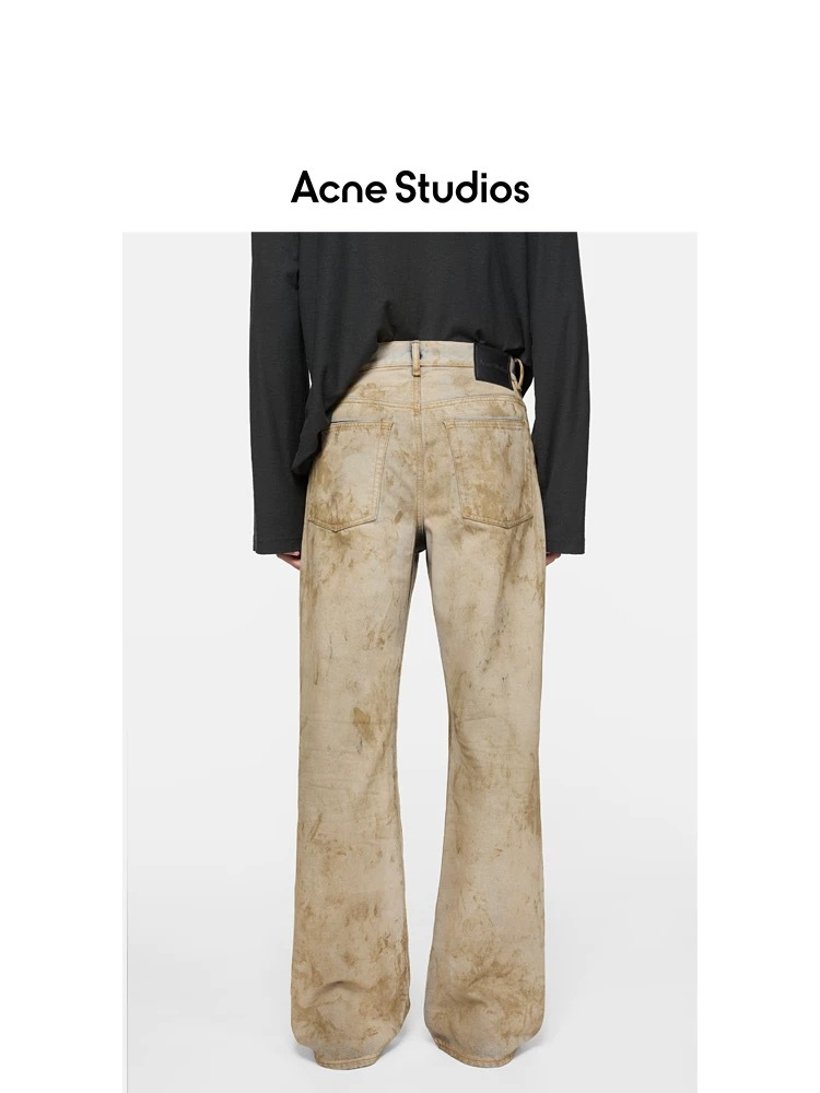 Джинсы женские Acne Studios бежево-коричневого цвета с эффектом варки