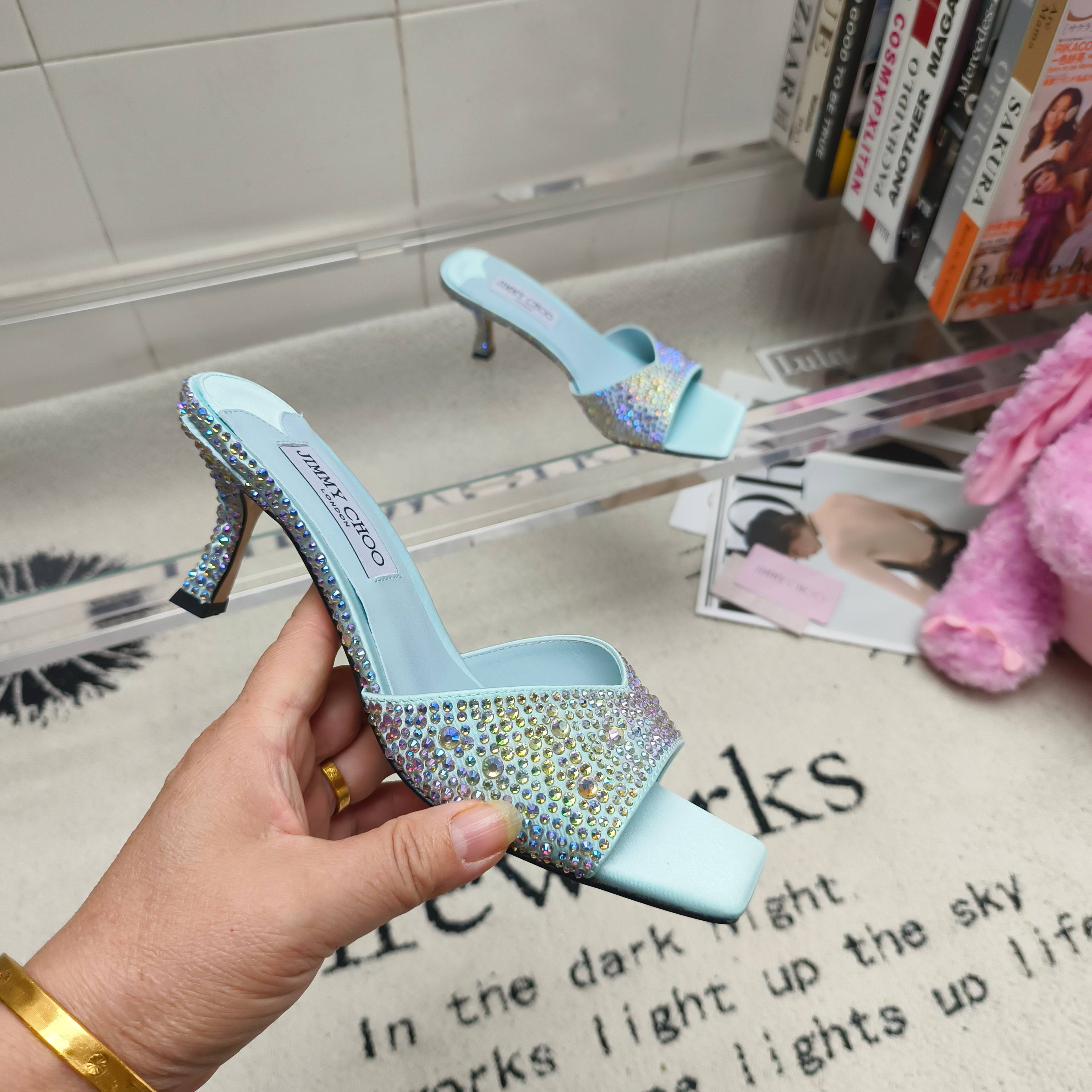 Мюли женские в стиле Jimmy Choo голубого цвета