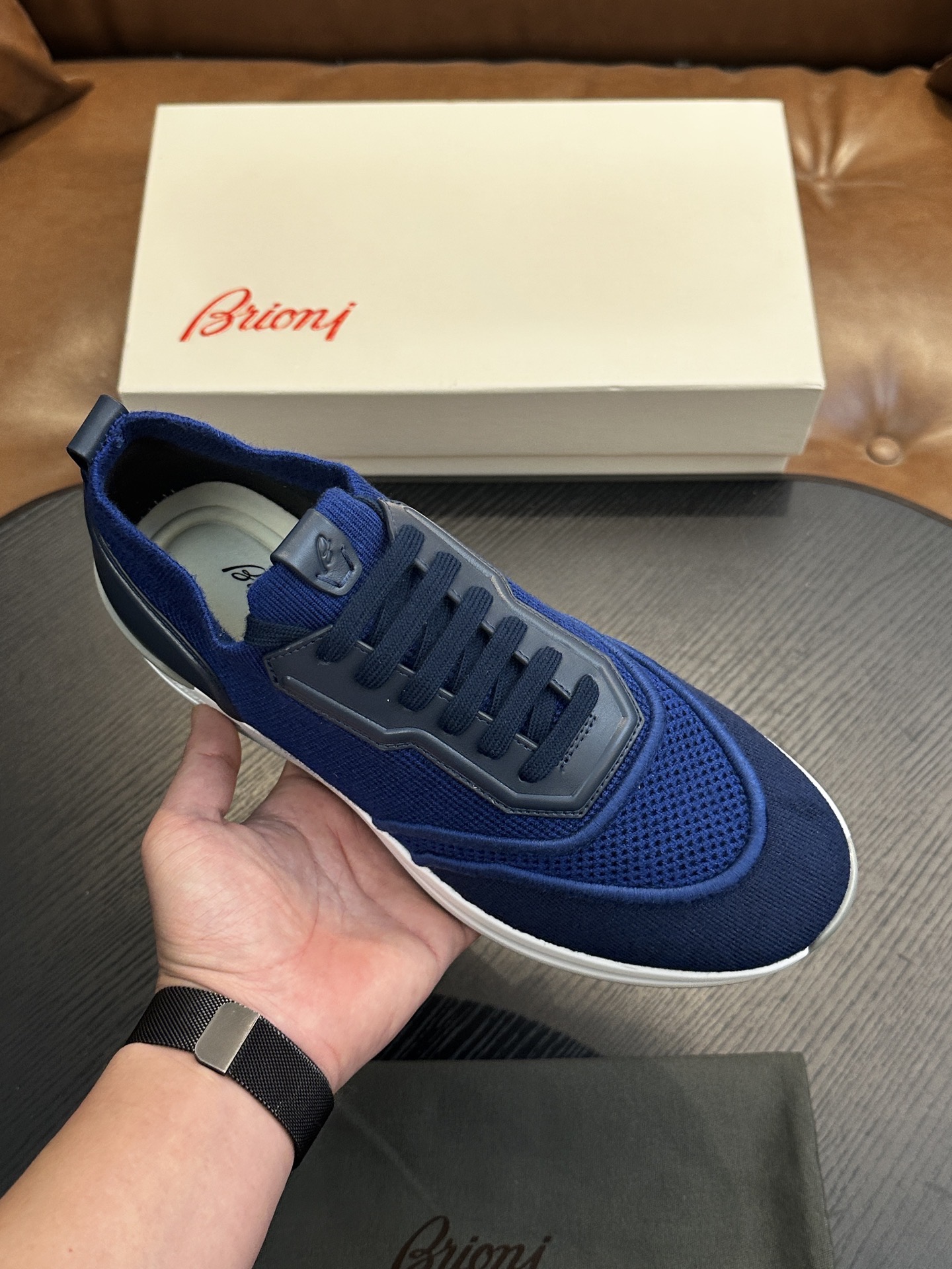 Кроссовки мужские в стиле Brioni синего цвета
