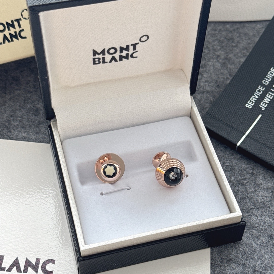 Запонки мужские Montblanc из металла с чёрными вставками