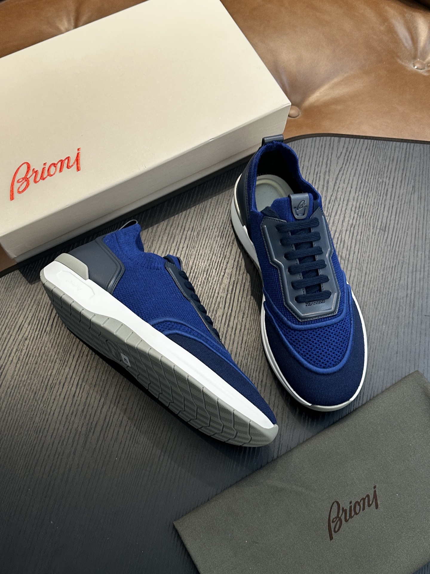 Кроссовки мужские в стиле Brioni синего цвета