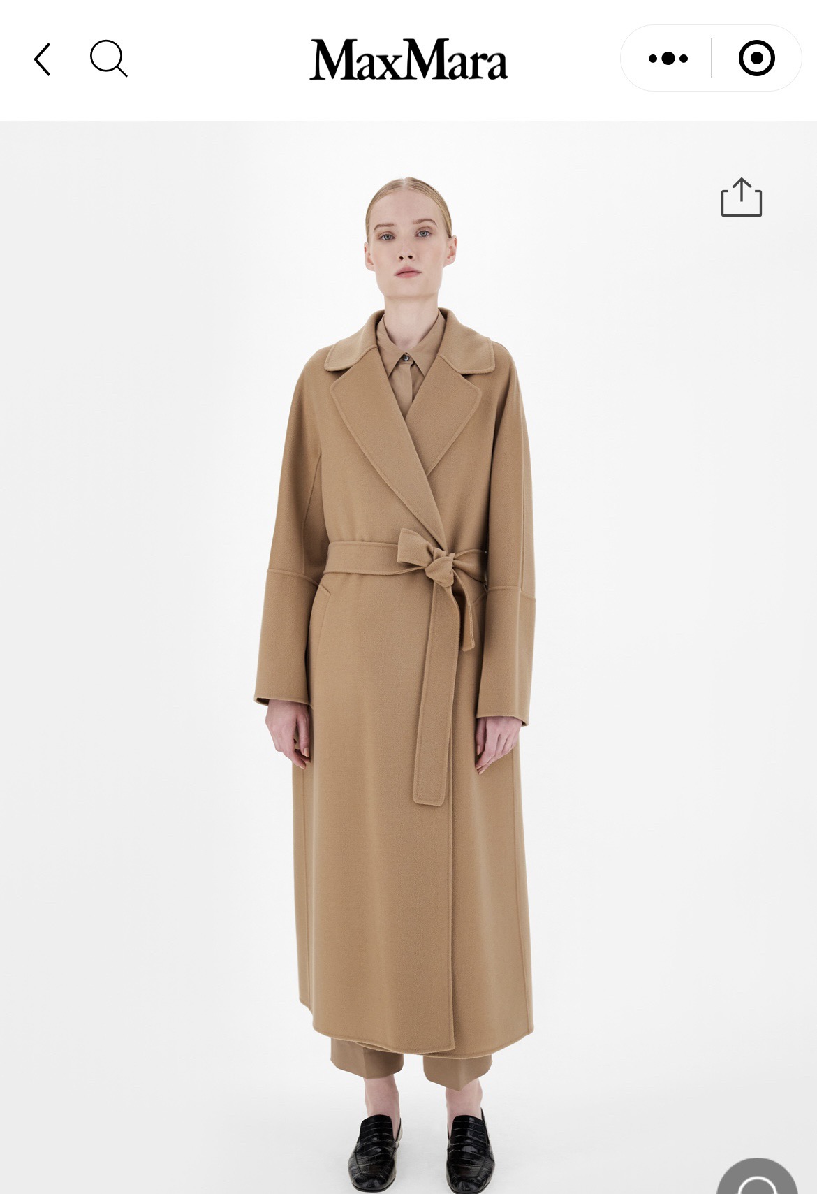 Пальто женское в стиле Max Mara Elisa верблюжьего цвета с поясом