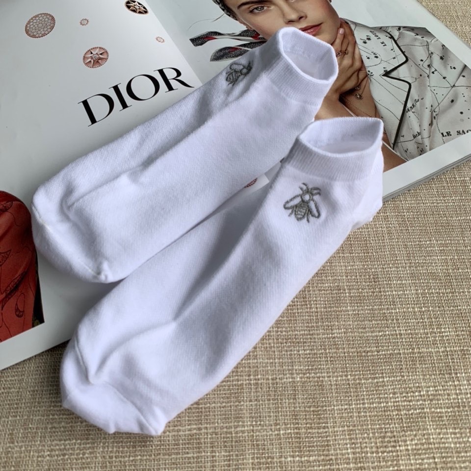 Носки женские в стиле Dior короткие хлопковые с вышивкой (набор 6 пар)