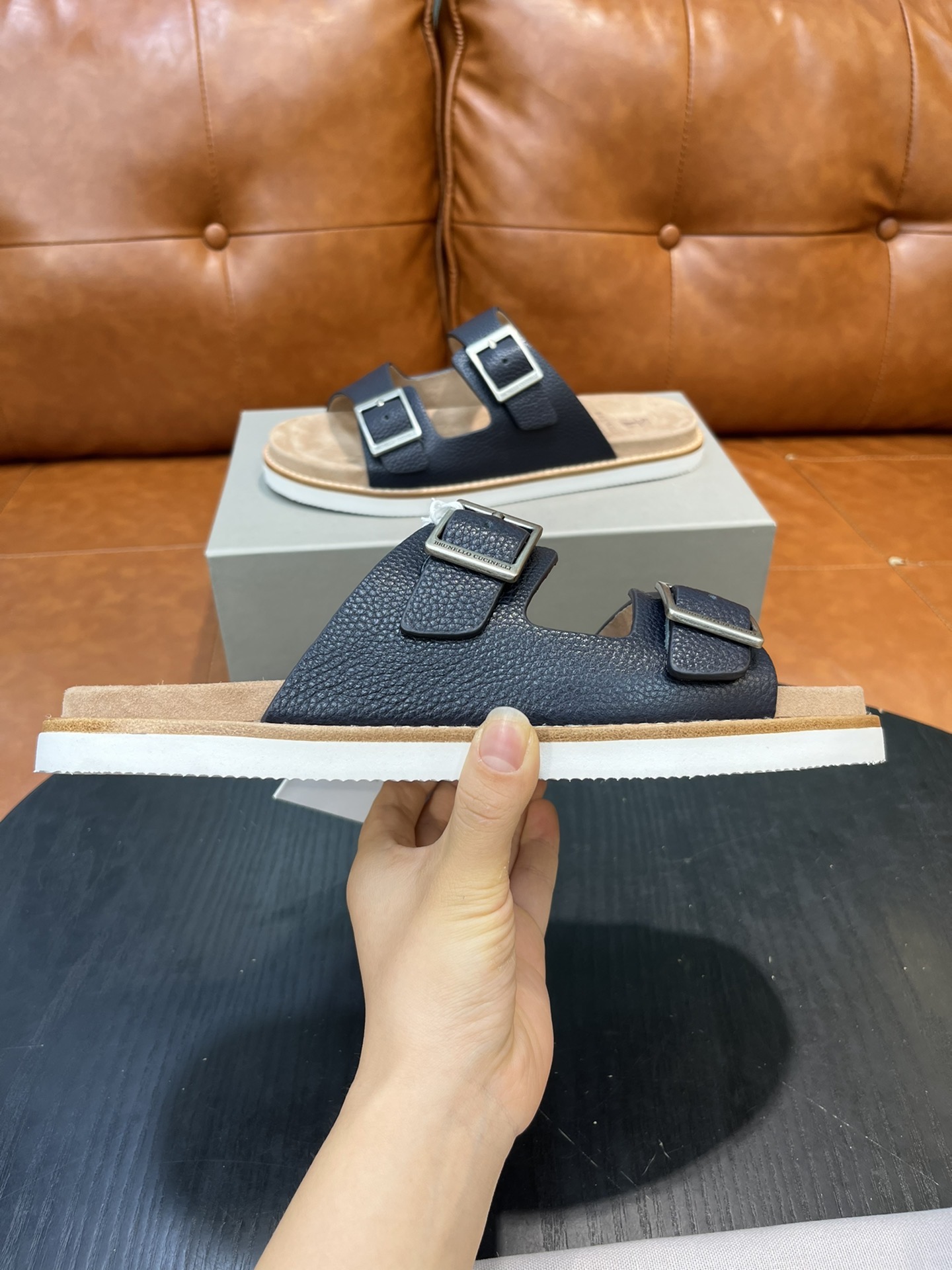 Сандалии мужские в стиле Brunello Cucinelli чёрного цвета