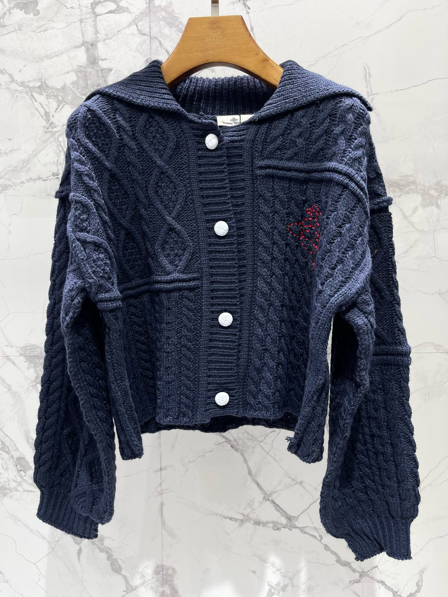 Жакет женский в стиле Vivienne Westwood из вязаного трикотажа с вышивкой звезды, тёмно-синий