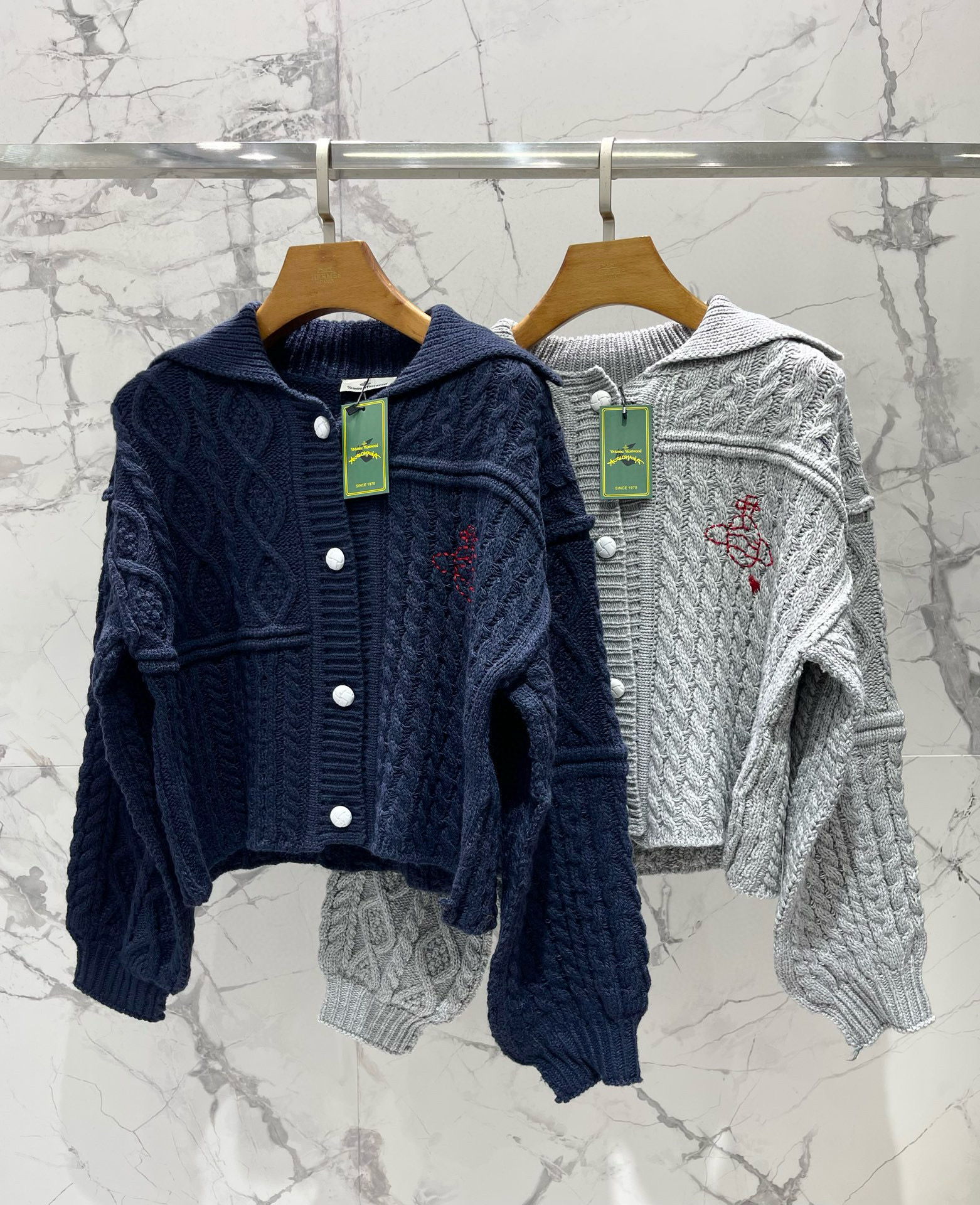 Жакет женский в стиле Vivienne Westwood из вязаного трикотажа с вышивкой звезды, тёмно-синий