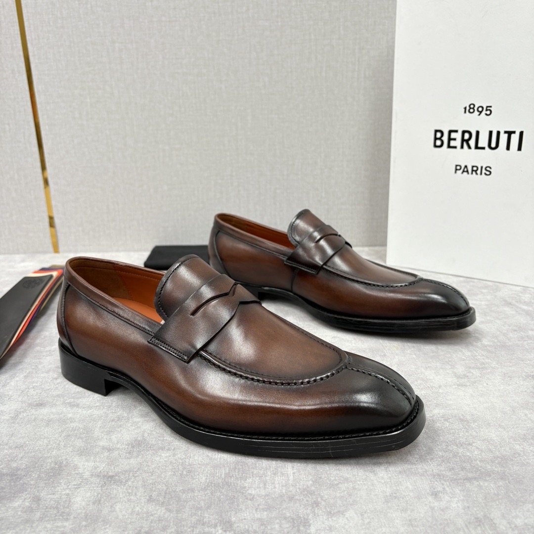 Лоферы мужские в стиле Berluti классические из натуральной кожи коричневого цвета