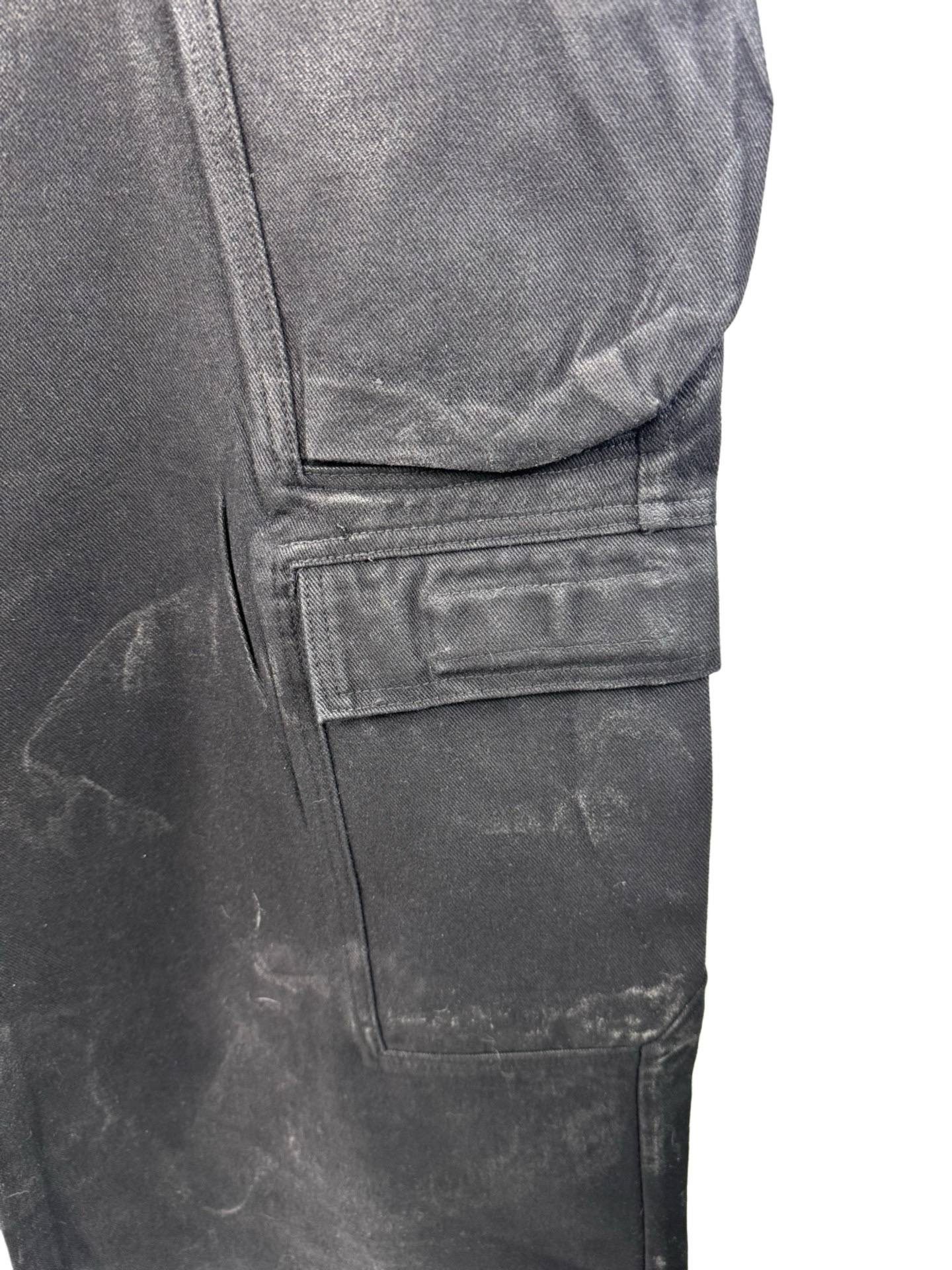 Брюки унисекс в стиле Rick Owens DRKSHDW Hollywood Imbalanced Double Cargo Jumbo Belas тёмно-графитового цвета 