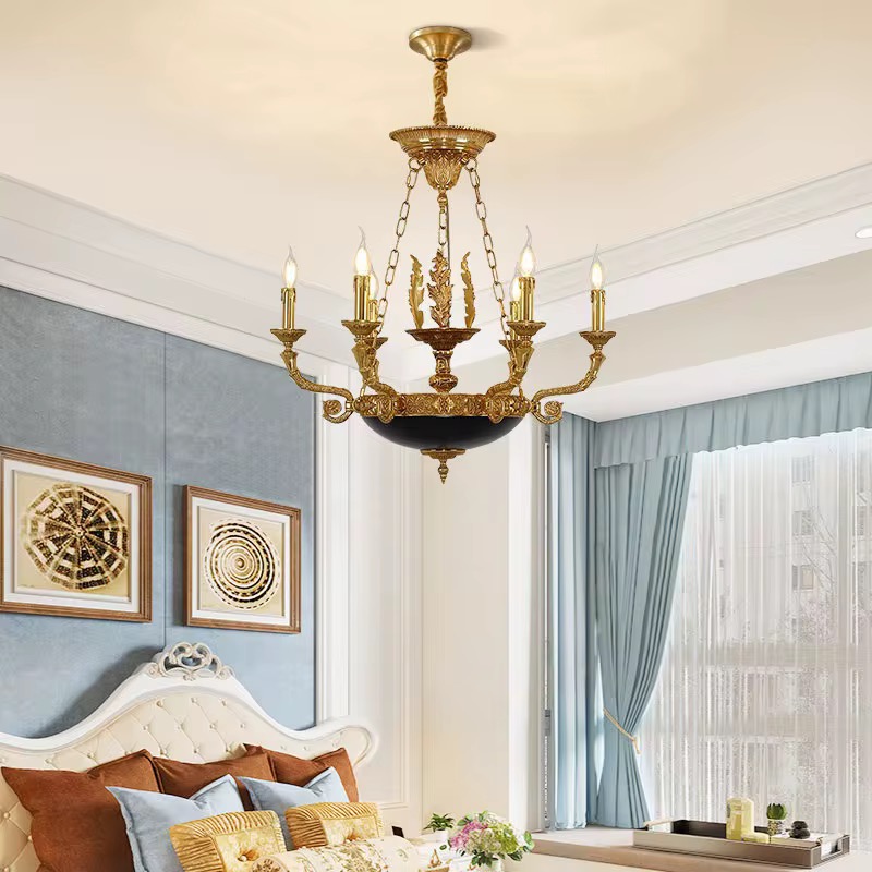 Люстра подвесная классическая из латуни в французском стиле на 6 ламп