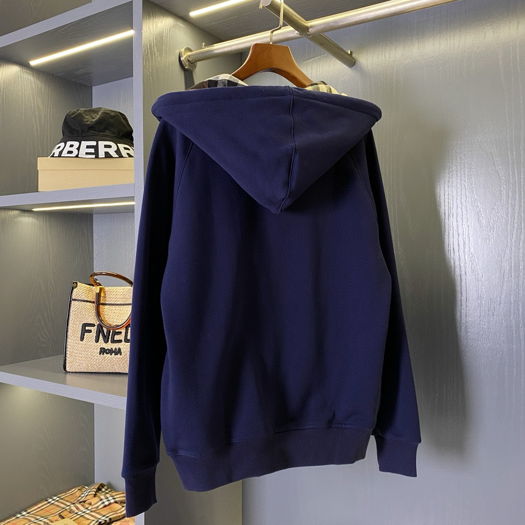 Худи унисекс в стиле Burberry из плотного футера с вышивкой синего цвета