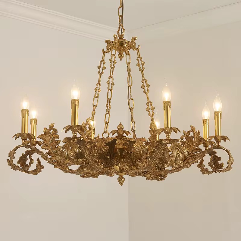 Люстра потолочная в французском стиле из меди с золотым покрытием