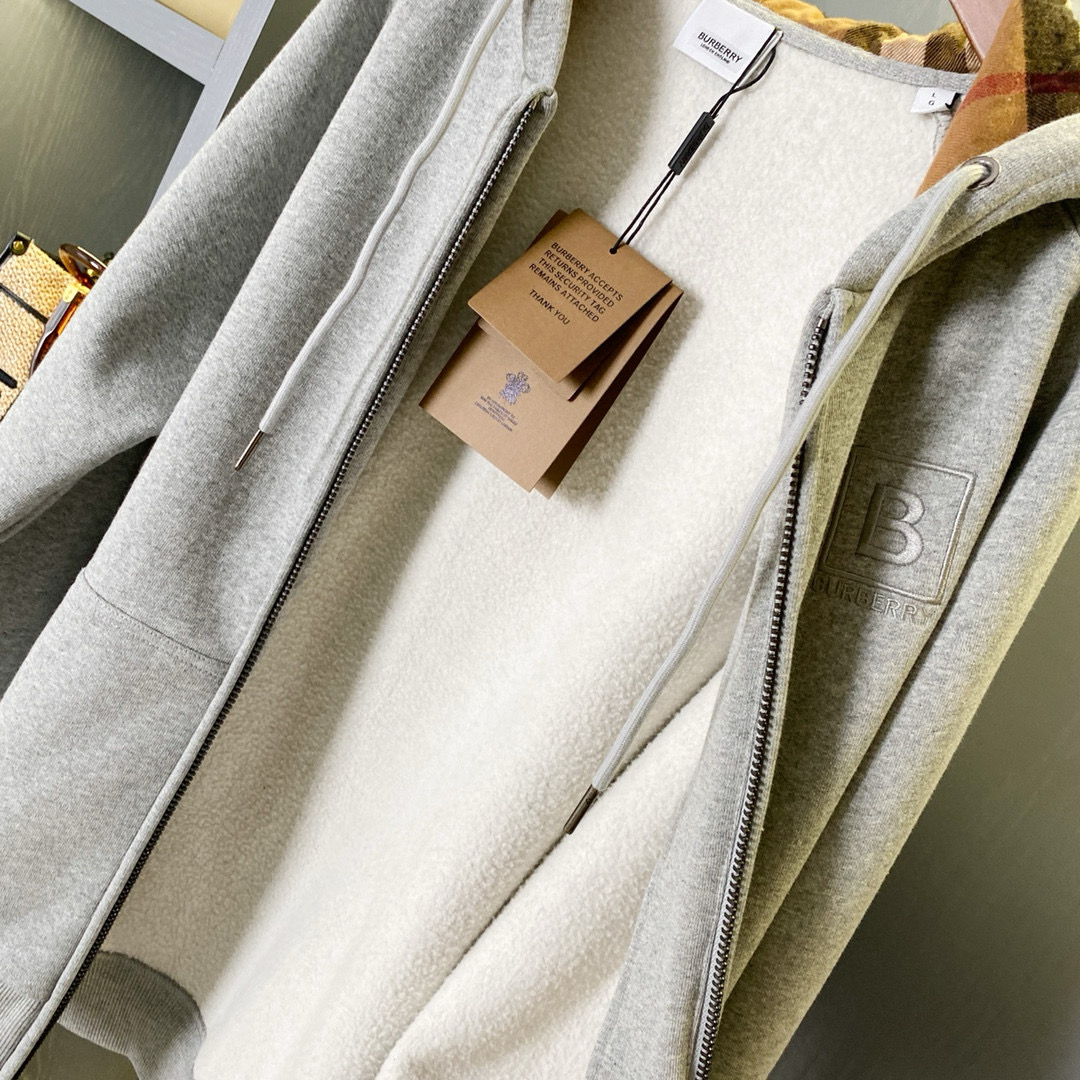 Худи унисекс в стиле Burberry из плотного футера с вышивкой серого цвета