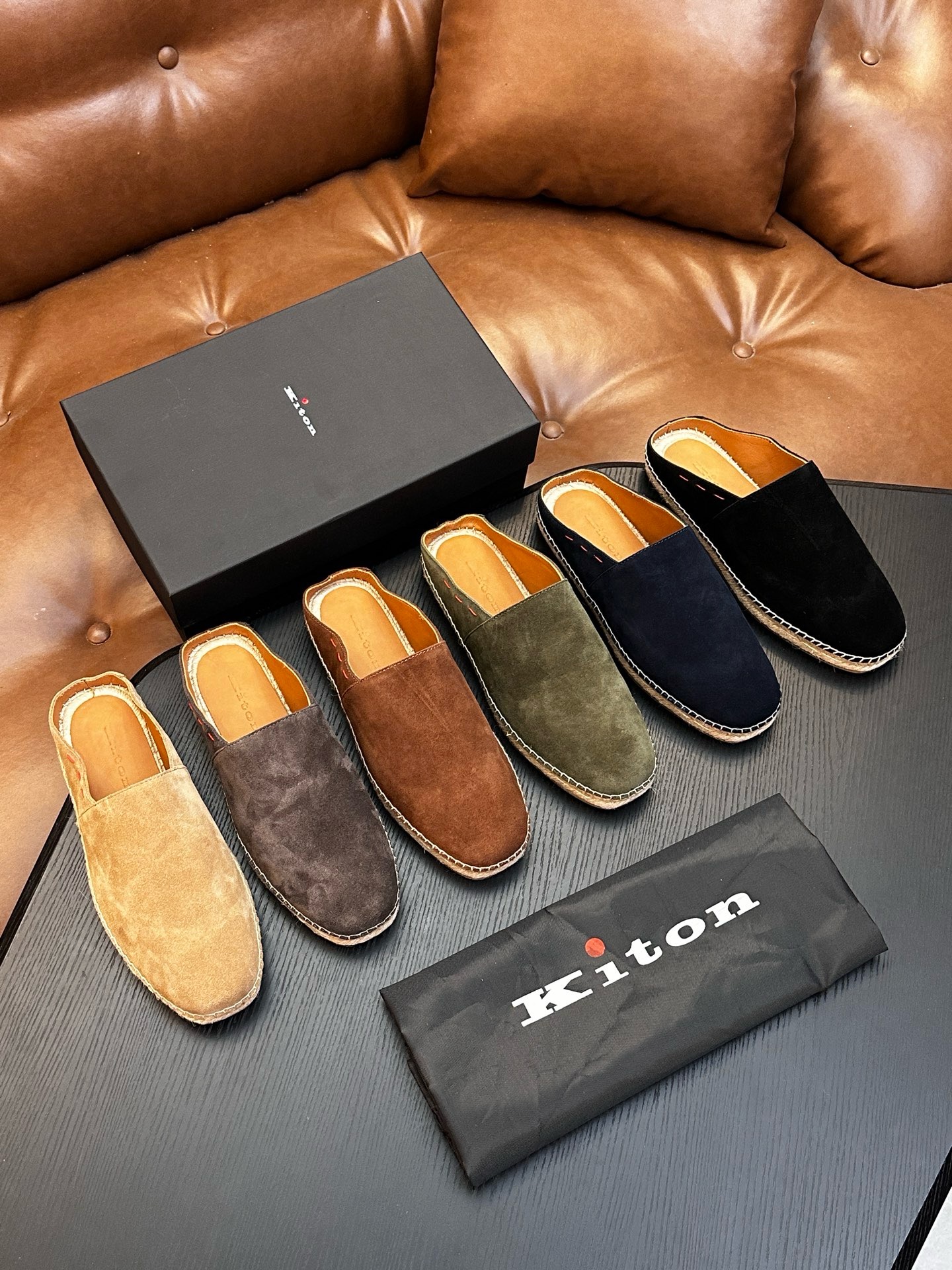 Мюли мужские в стиле Kiton чёрного цвета