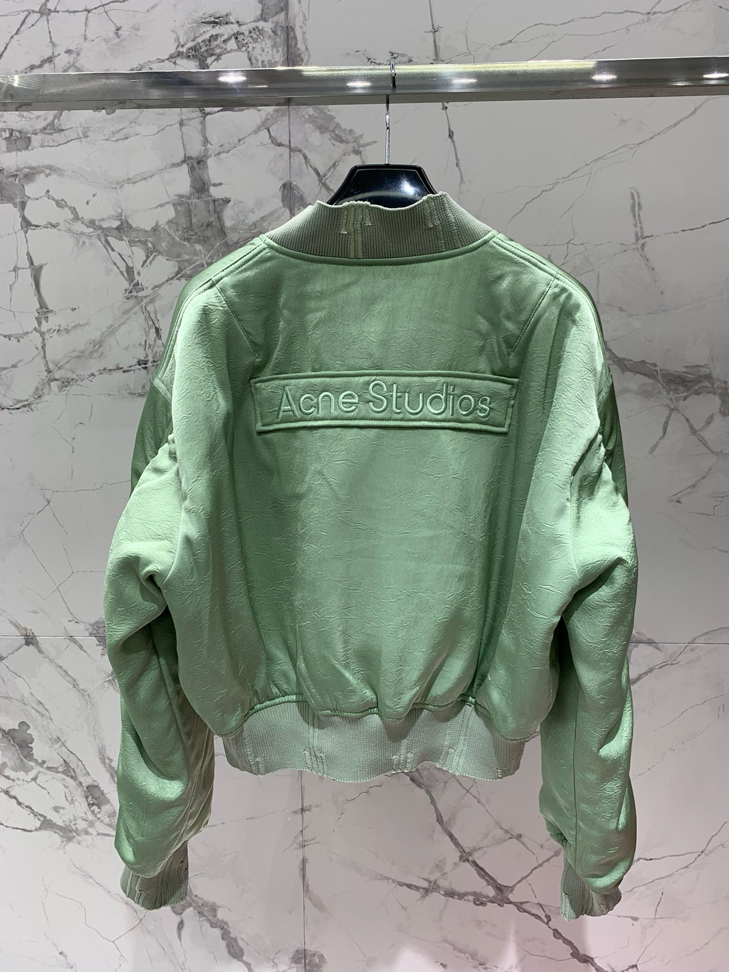 Куртка-бомбер женская в стиле Acne Studios из плотного хлопка премиум-класса, мятно-зелёного цвета