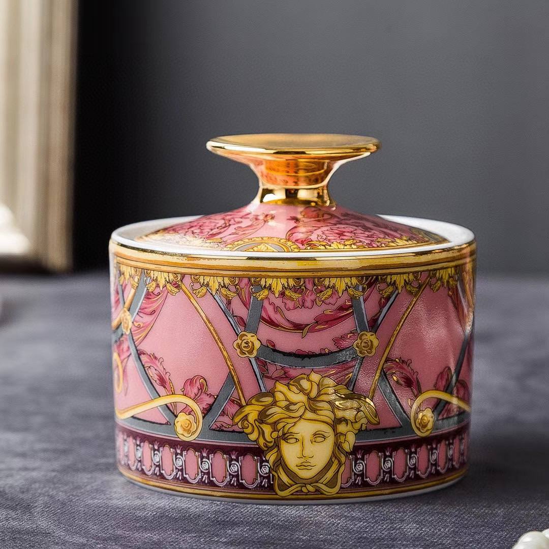 Кофейный сервиз в стиле Versace, розового цвета, 15 предметов