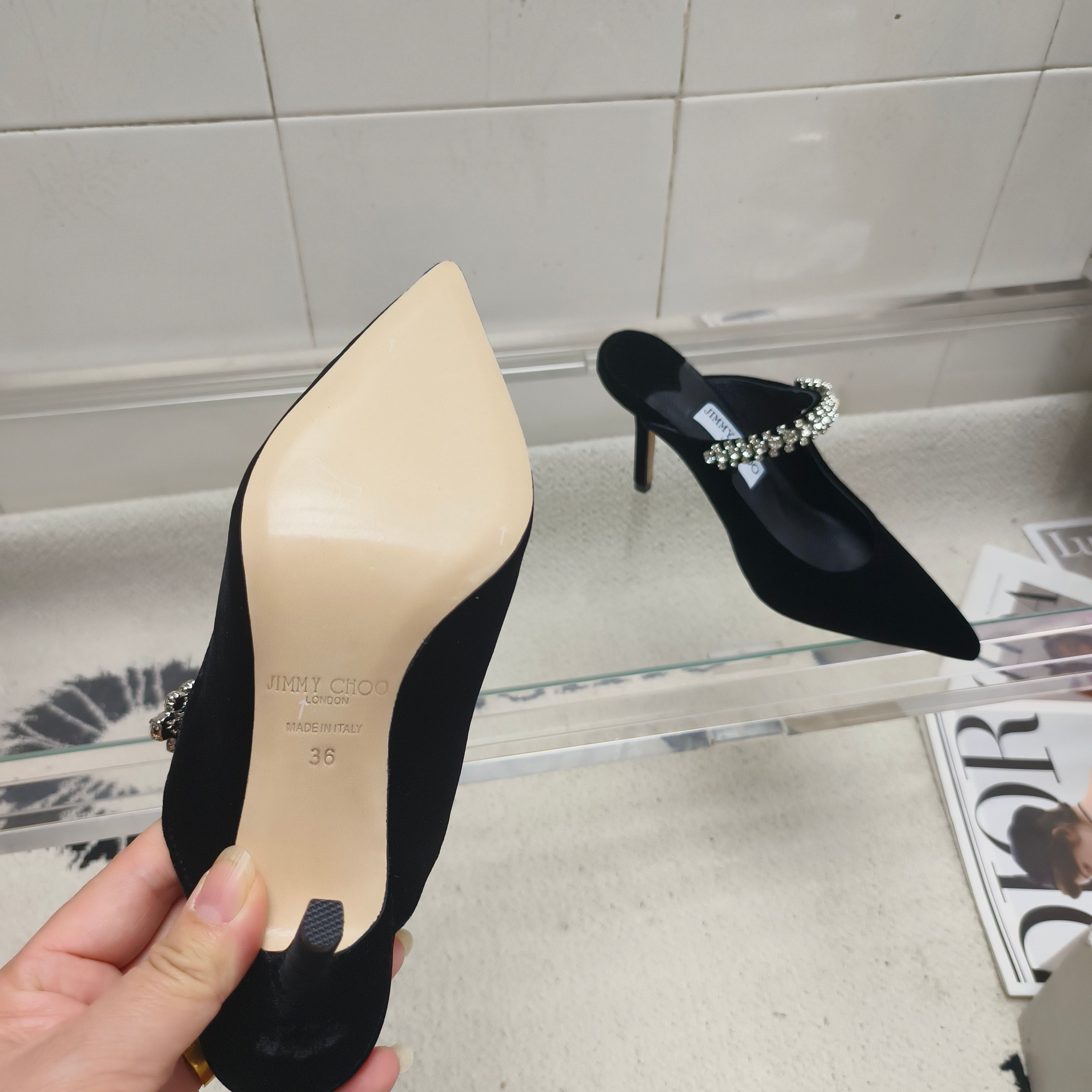 Мюли женские в стиле Jimmy Choo Bing черного цвета
