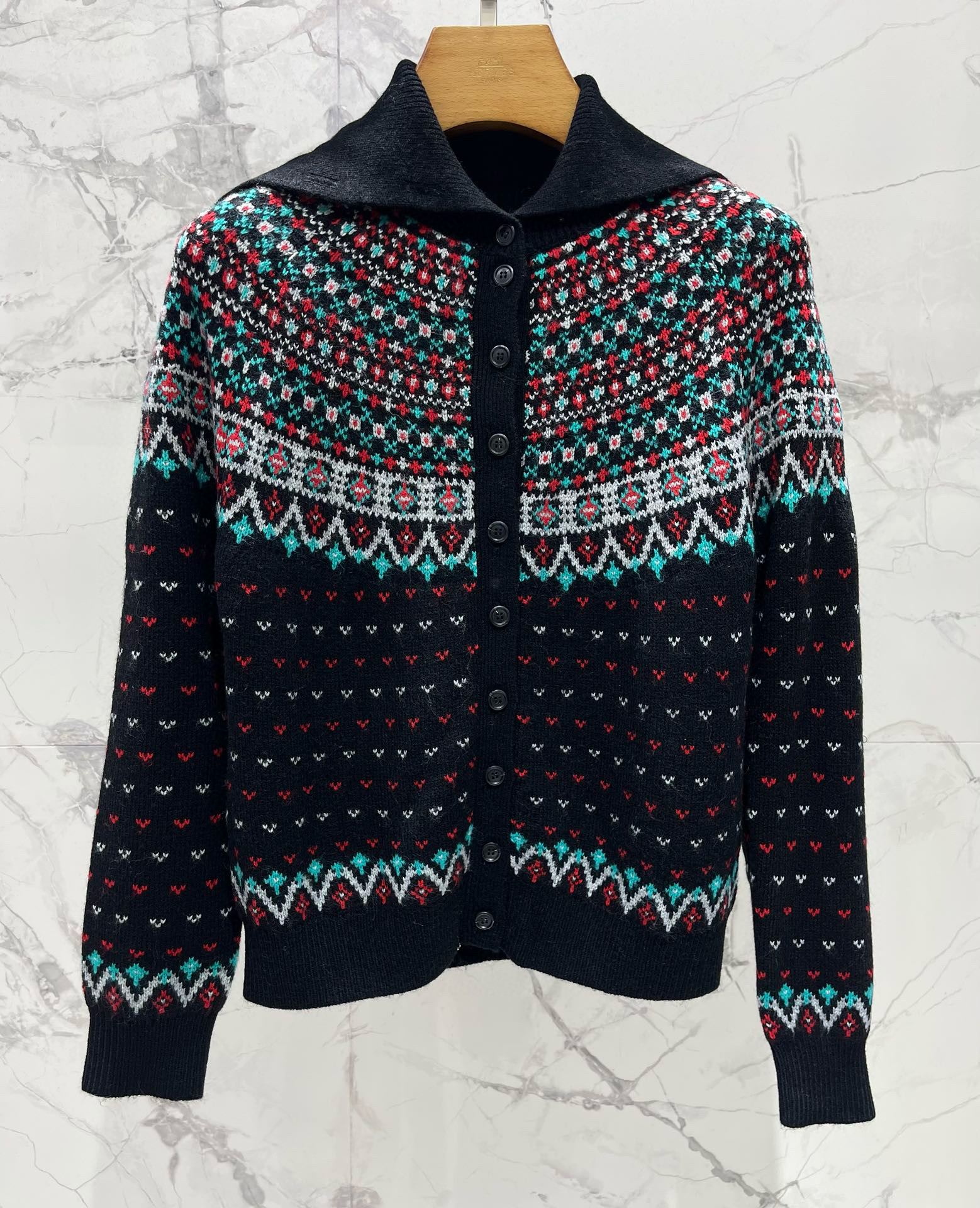 Кардиган женский в стиле Polo Ralph Lauren свободного кроя с узором Фэр-Айл тёмно-синего цвета