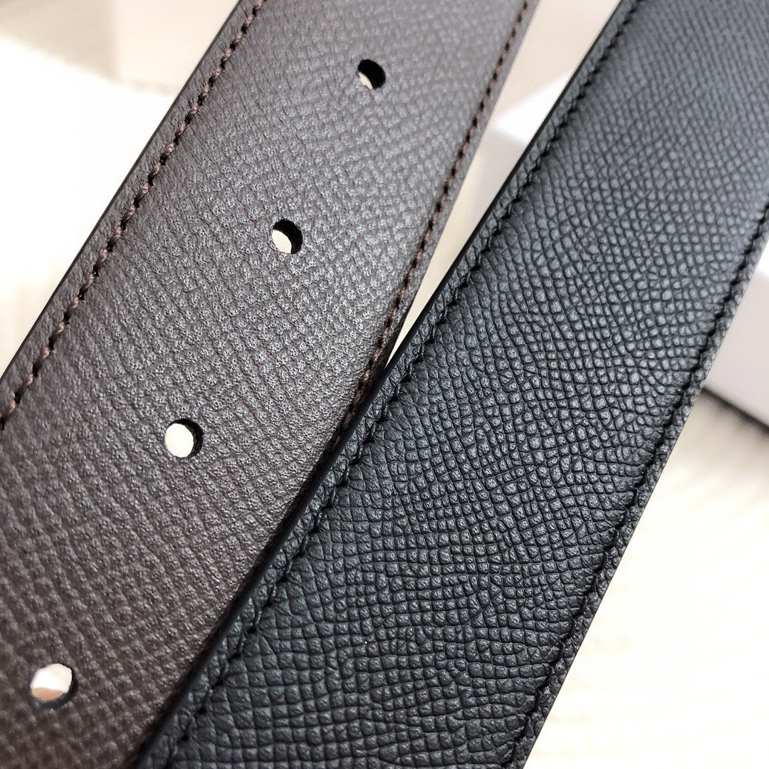 Ремень мужской двусторонний в стиле Givenchy 4G из натуральной кожи чёрного и коричневого цвета с серебристой пряжкой шириной 3.4 см