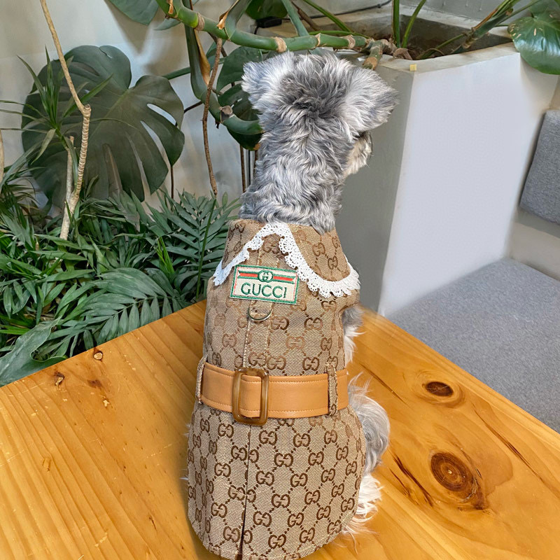 Жилет-платье для собак в стиле Gucci Monogram с кружевным воротником и ремешком