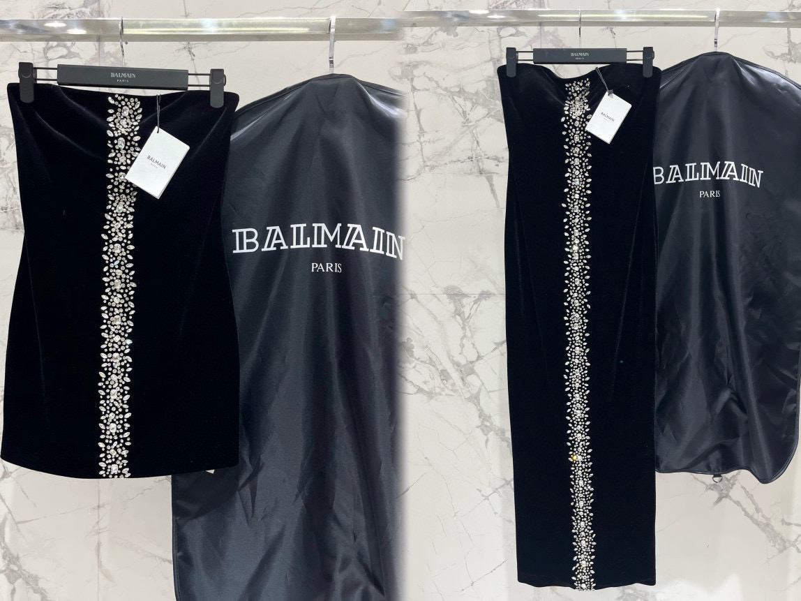 Платье женское в стиле Balmain из бархата с кристаллами