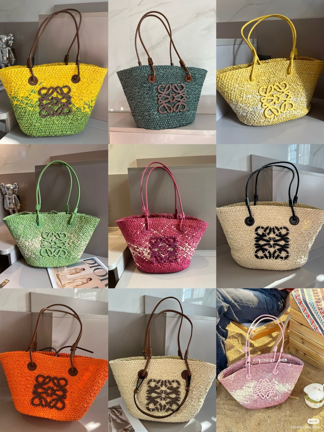 Сумка женская в стиле Loewe из рафии зеленого цвета