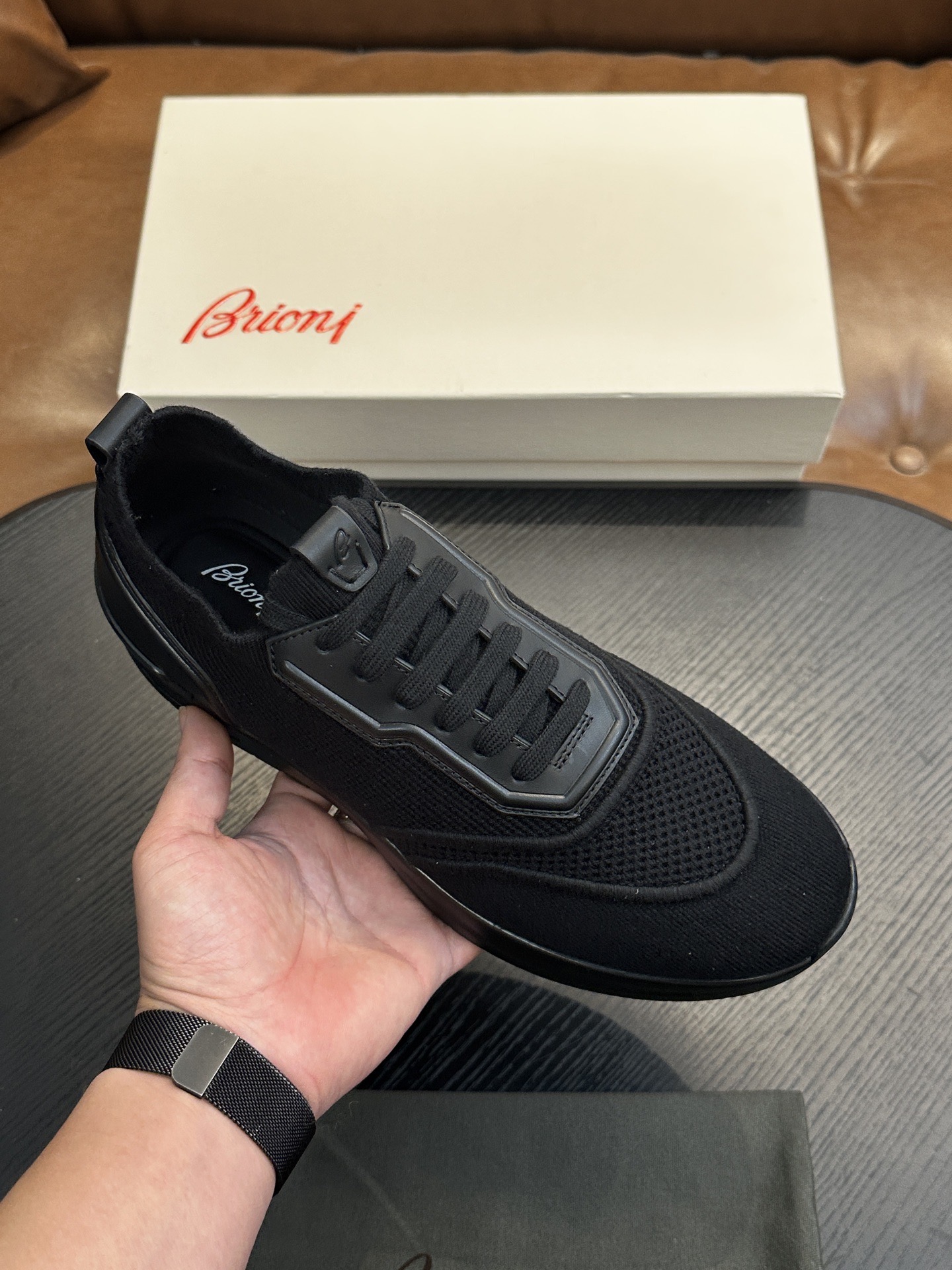 Кроссовки мужские в стиле Brioni чёрного цвета